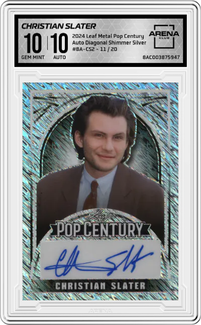 2024 Leaf Metal Pop Century Auto Christian Slater Diagonal Shimmer Silver ARENA CLUB 10