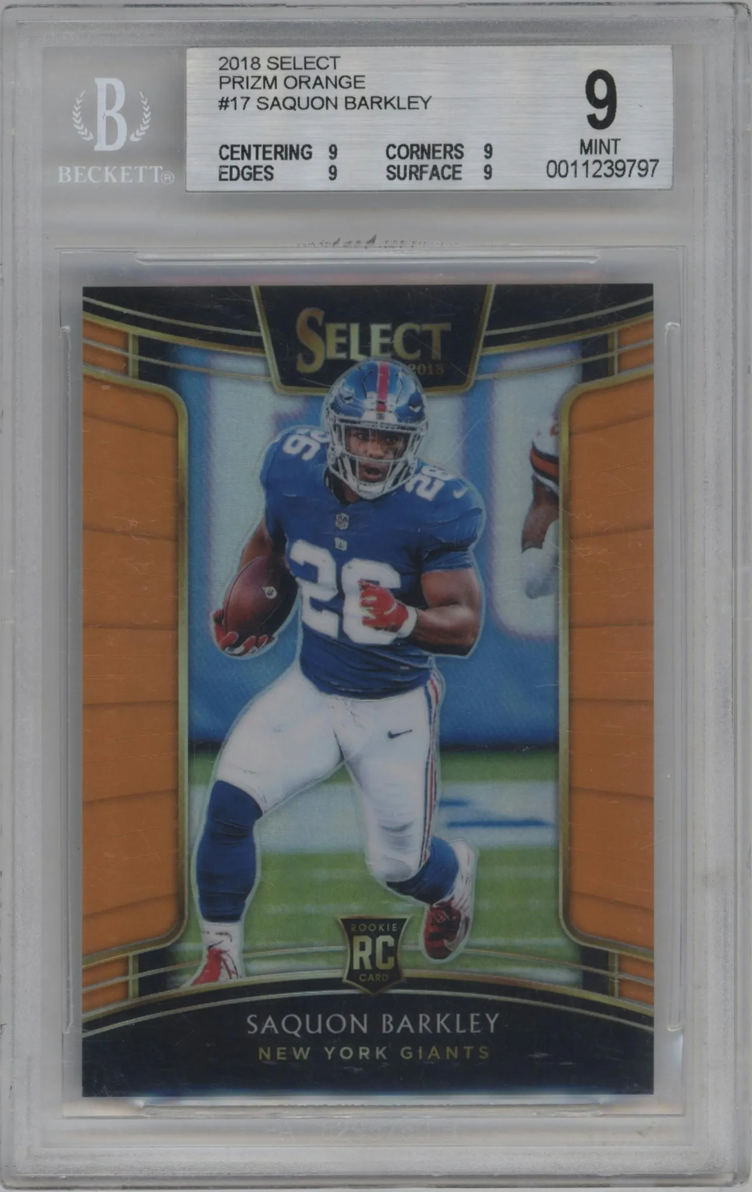 2018 Panini Select Saquon Barkley Orange Prizm #17 BGS 9