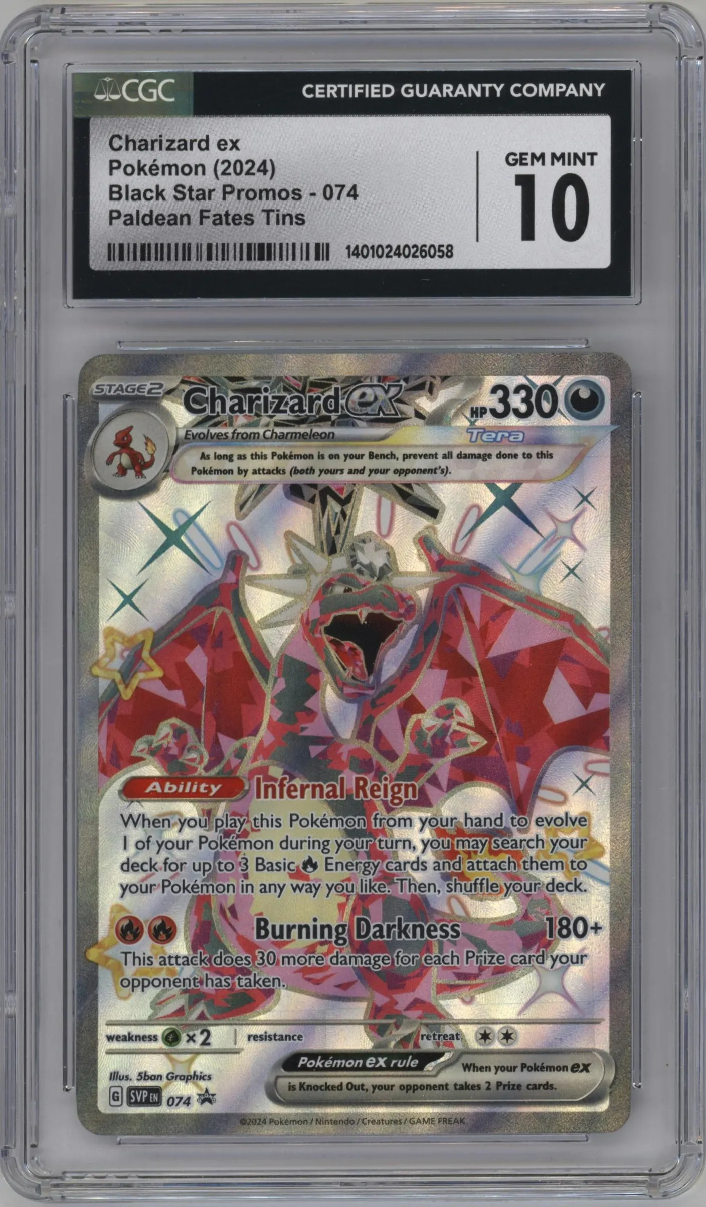 2024 Pokemon SV Charizard ex Paldean Fates Tera Charizard ex tin #074 CGC 10