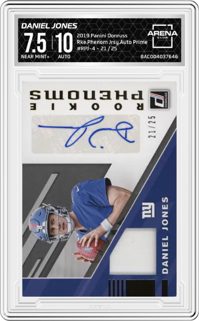 2019 Panini Donruss Rke.Phenom Jrsy.Auto Daniel Jones Prime #RPJ-4 ARENA CLUB 7.5