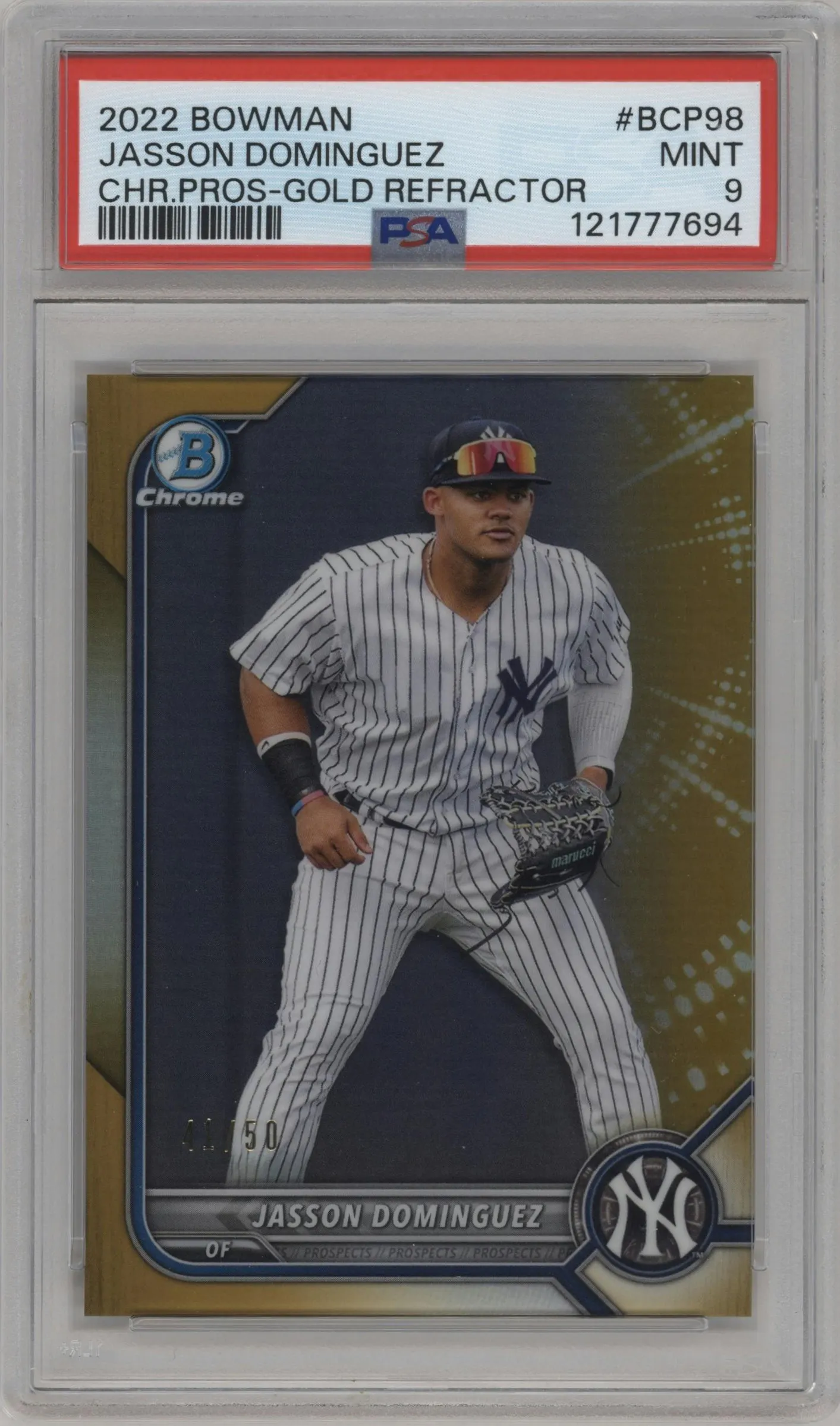 2022 Bowman Chr.Pros. Jasson Dominguez Gold Refractor #BCP-98 PSA 9