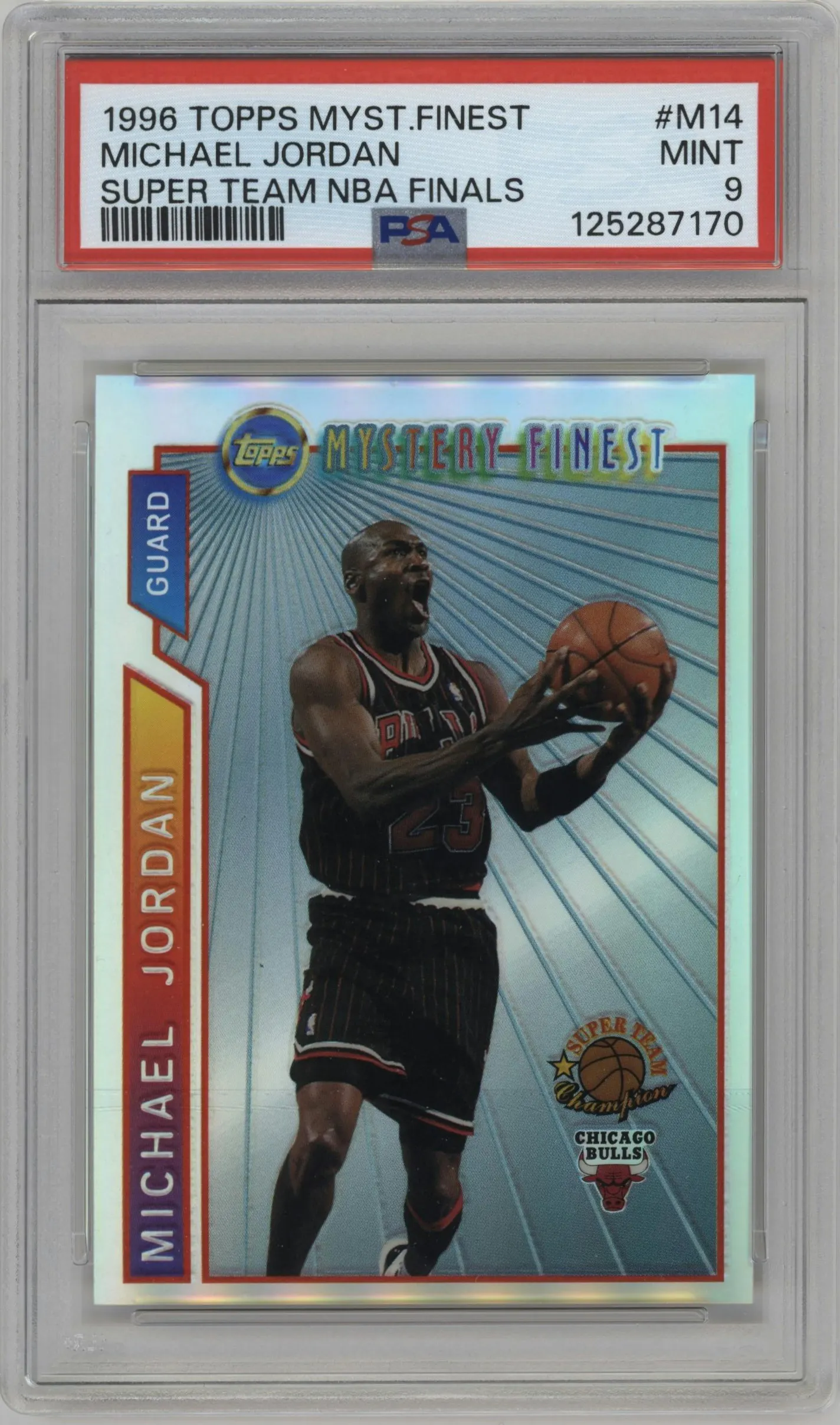 1996 Topps S/T Chmpn.Mystry.Fnst.Brdrd. Michael Jordan Refractor #M14 PSA 9