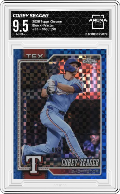 2026 Topps Chrome Corey Seager Blue X-Fractor #28 ARENA CLUB 9.5