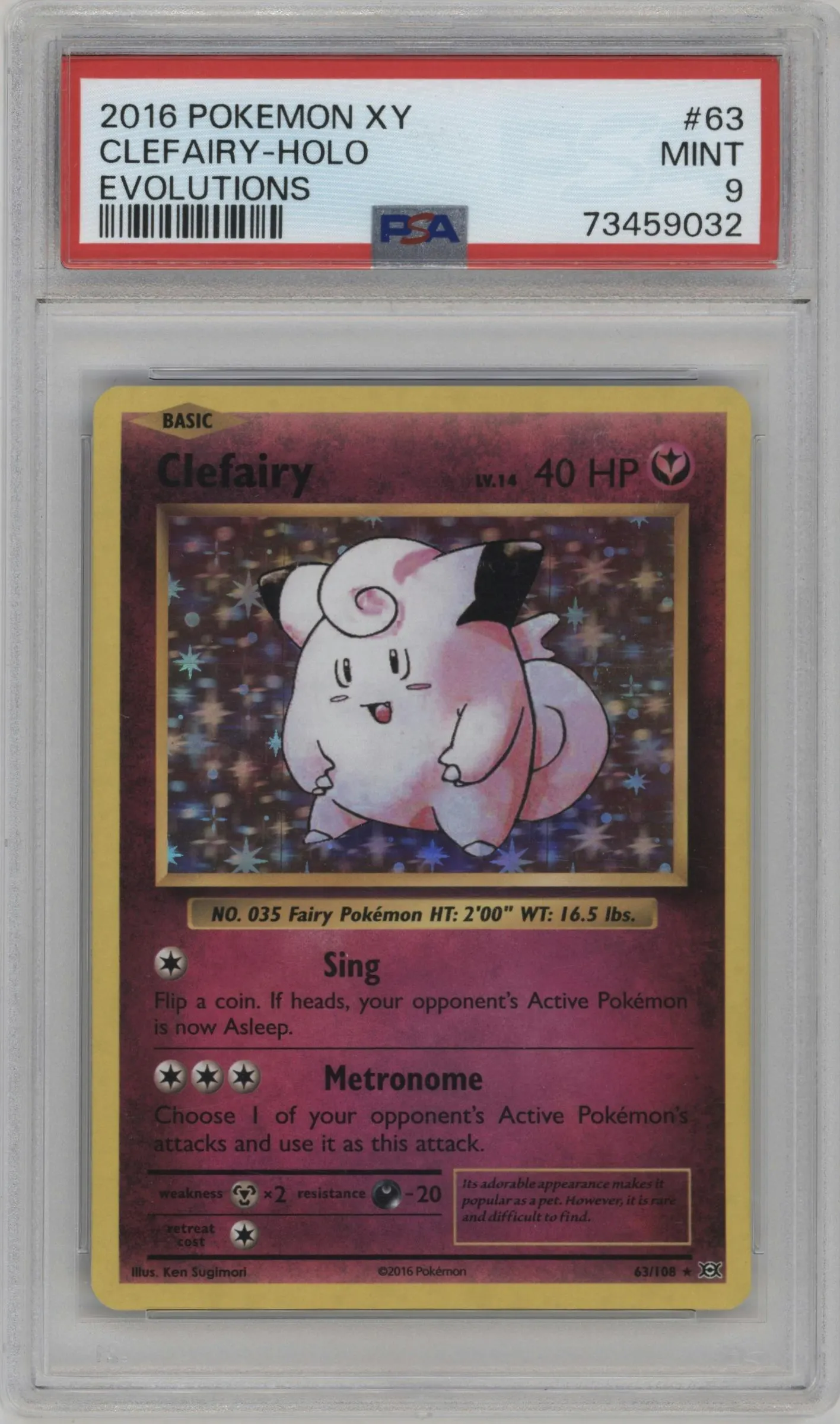 2016 Pokemon XY Evolutions Clefairy #63 PSA 9