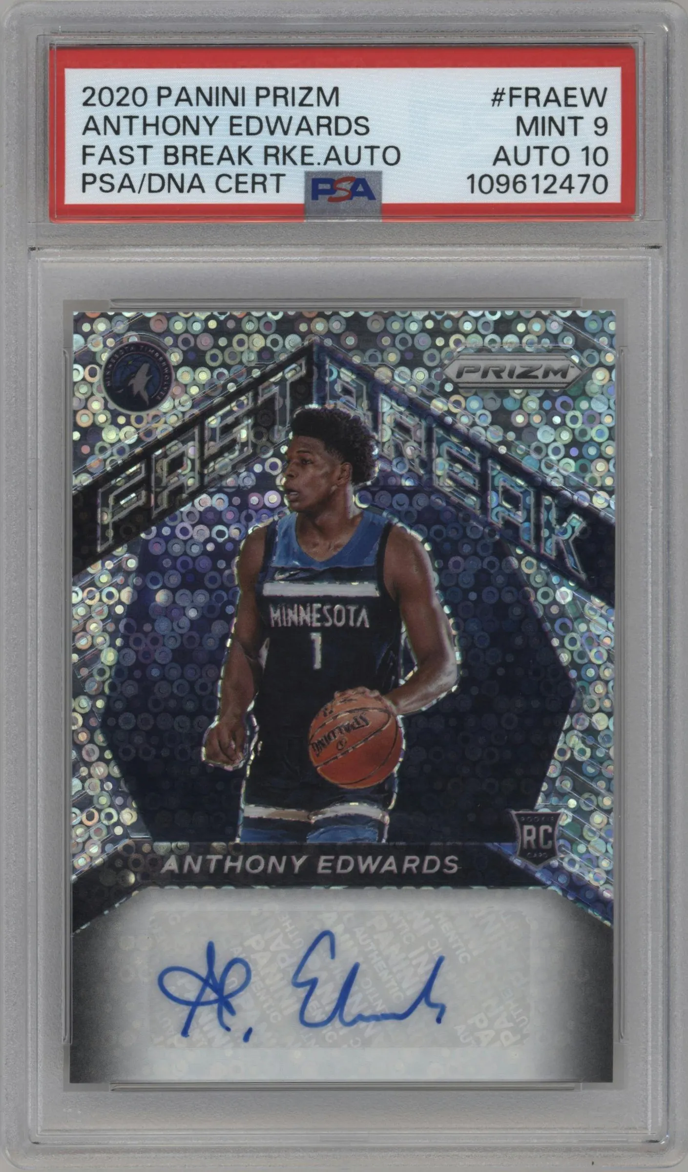 2020 Panini Prizm Fast Break Rke.Auto Anthony Edwards #FR-AEW PSA 9