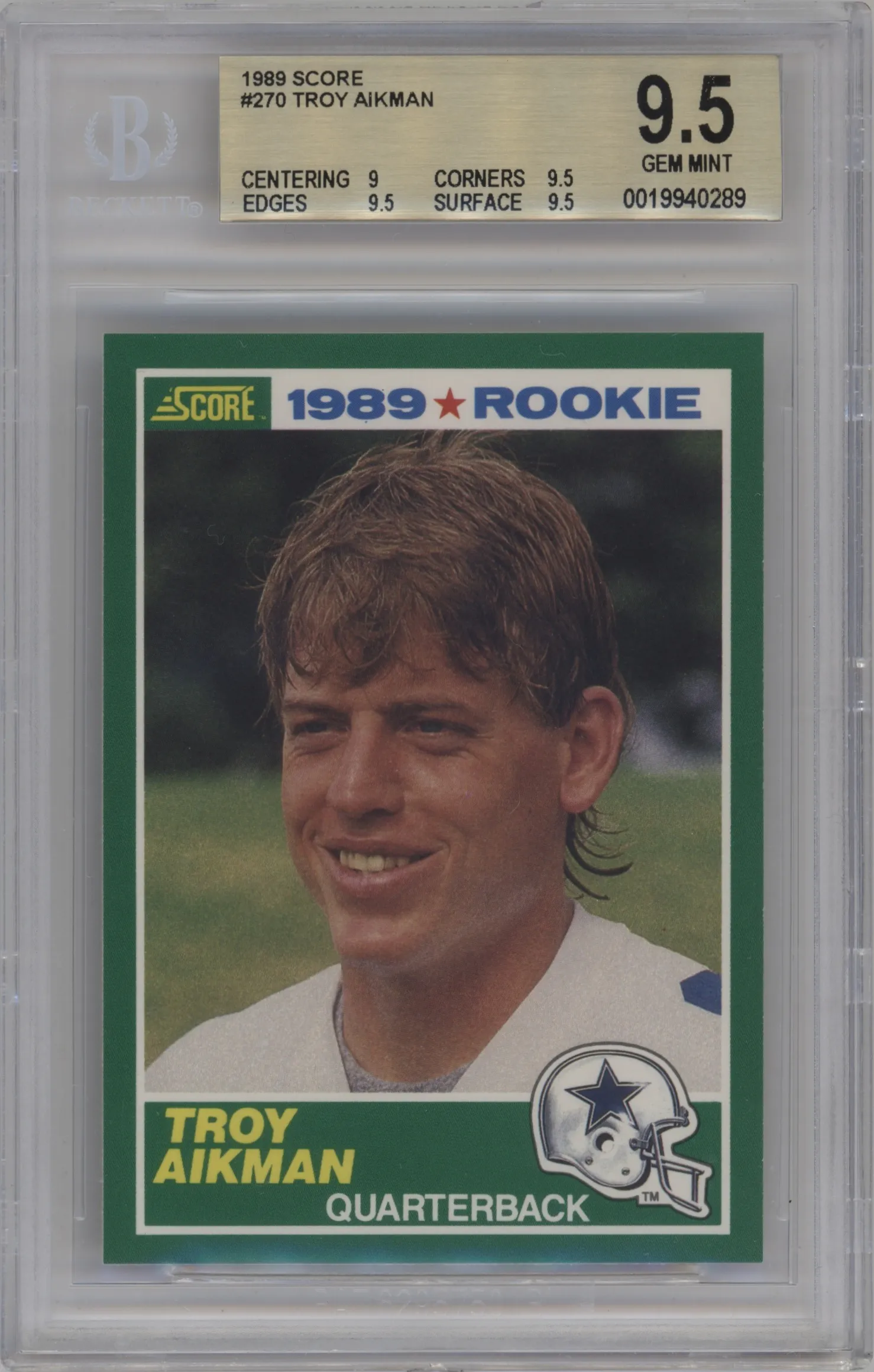 1989 Score Troy Aikman #270 BGS 9.5