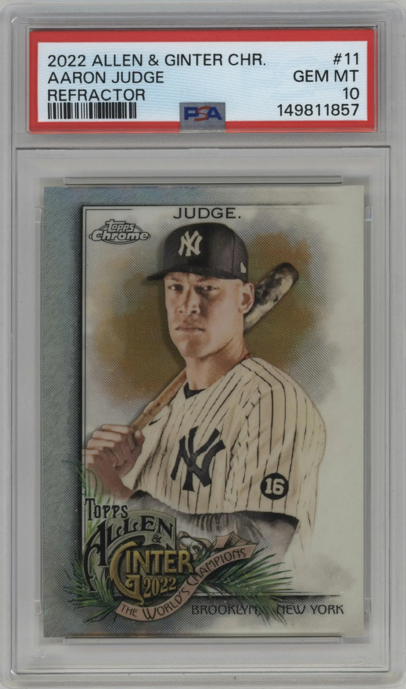 2022 Topps Allen & Ginter Chrome Aaron Judge Refractor #11 PSA 10