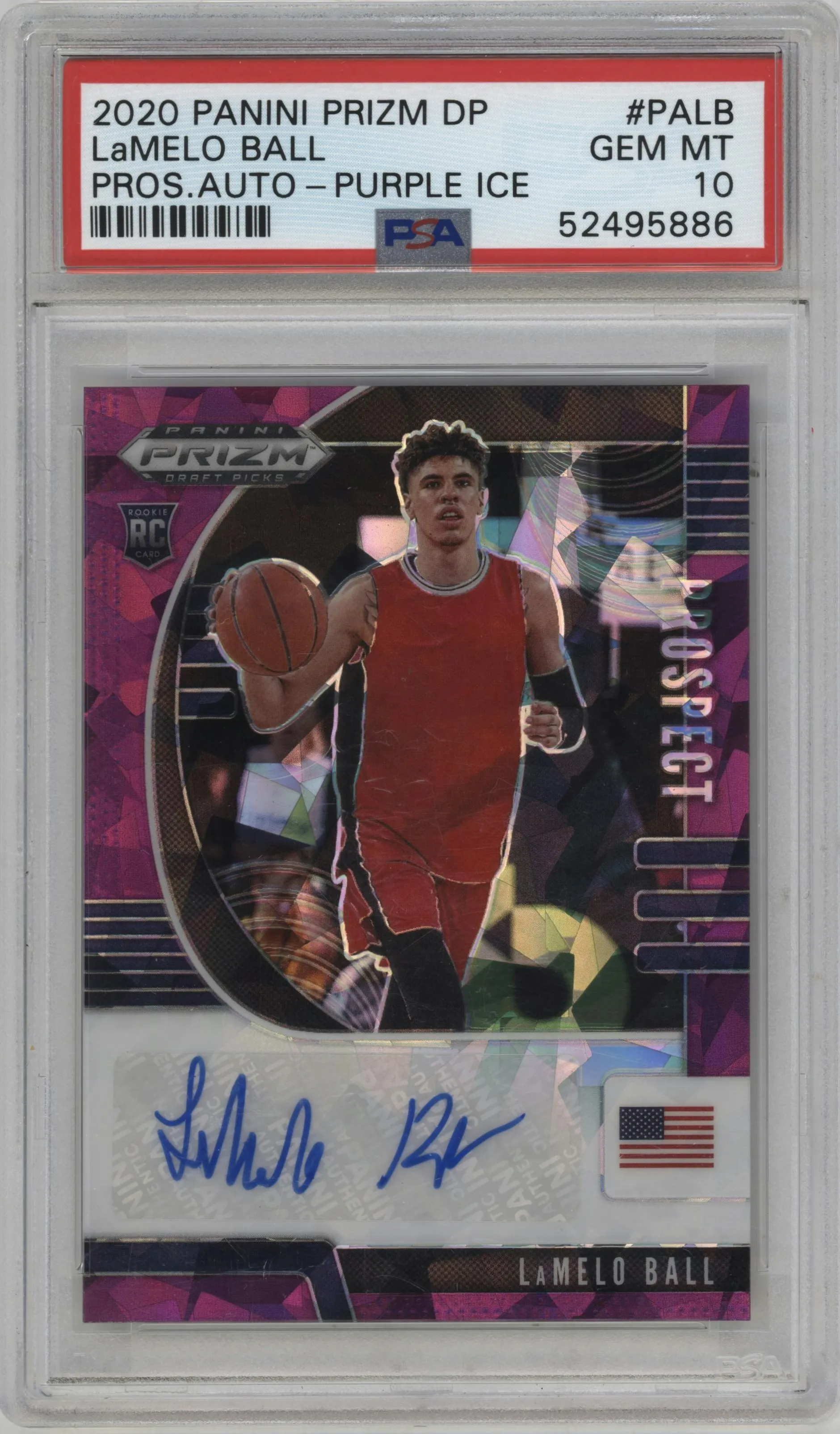2020 Panini Prizm Draft Picks Pros.Auto LaMelo Ball Purple Ice Prizm #PA-LB PSA 10