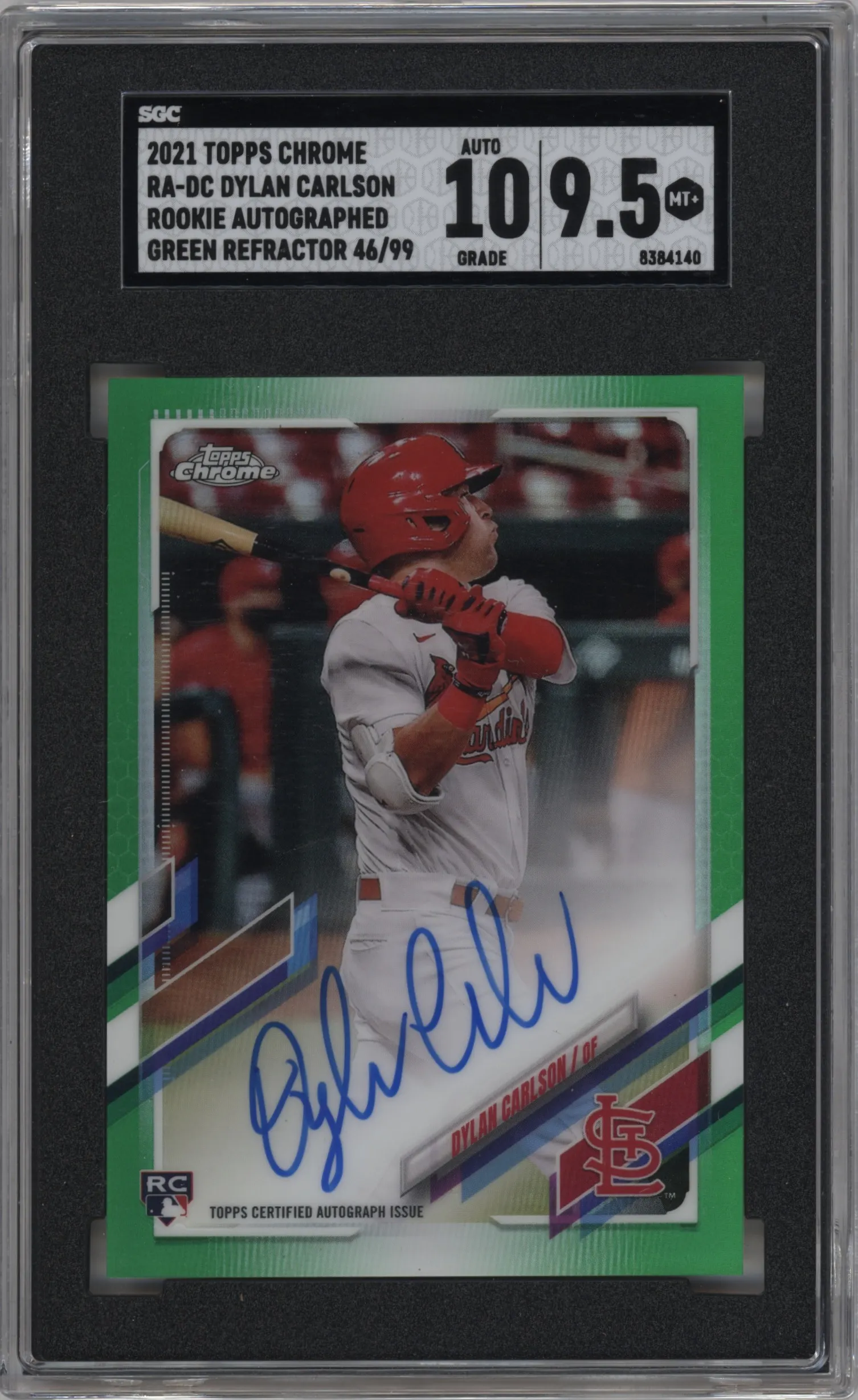 2021 Topps Chrome Rke.Auto Dylan Carlson Green Refractor #RA-DC SGC 9.5