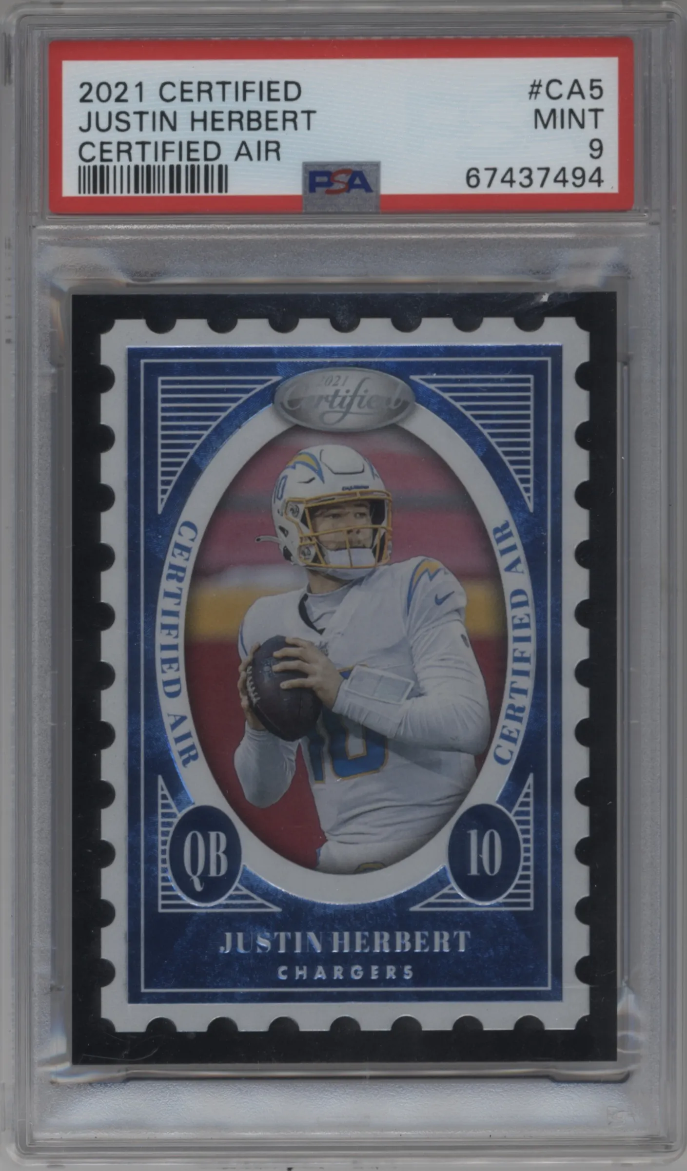 2021 Panini Certified Certified Air Justin Herbert #CA-5 PSA 9