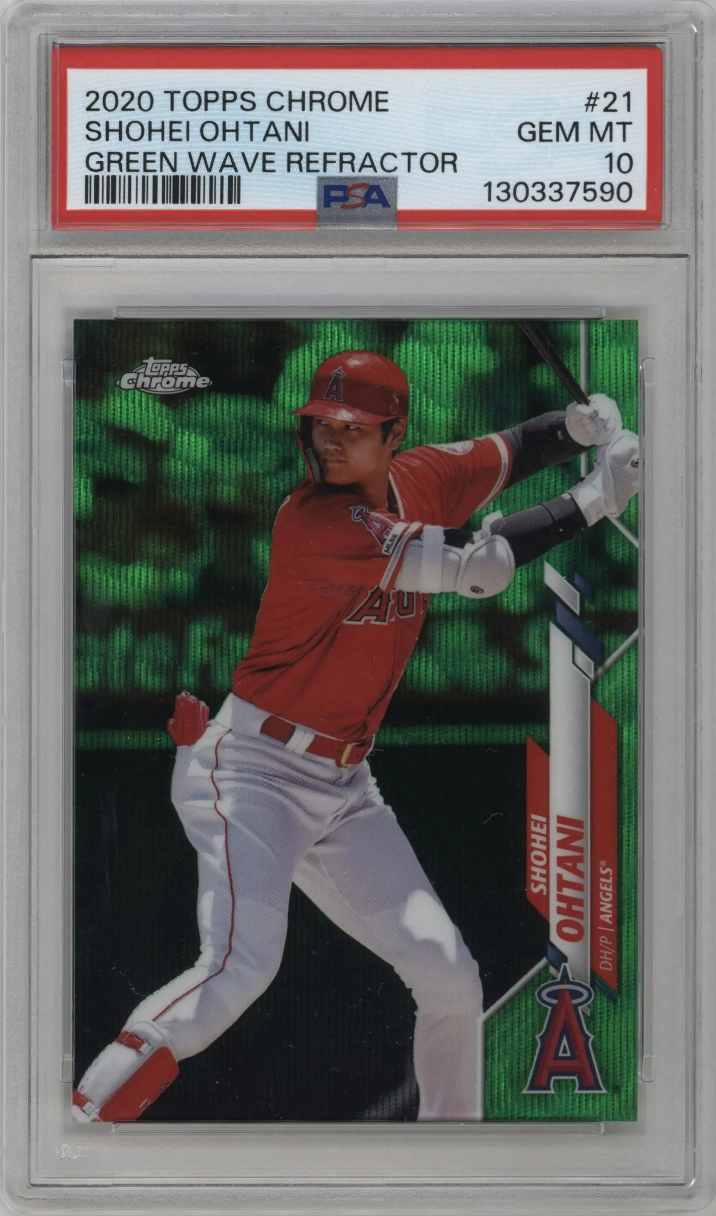 2020 Topps Chrome Shohei Ohtani Green Wave Refractor #21 PSA 10