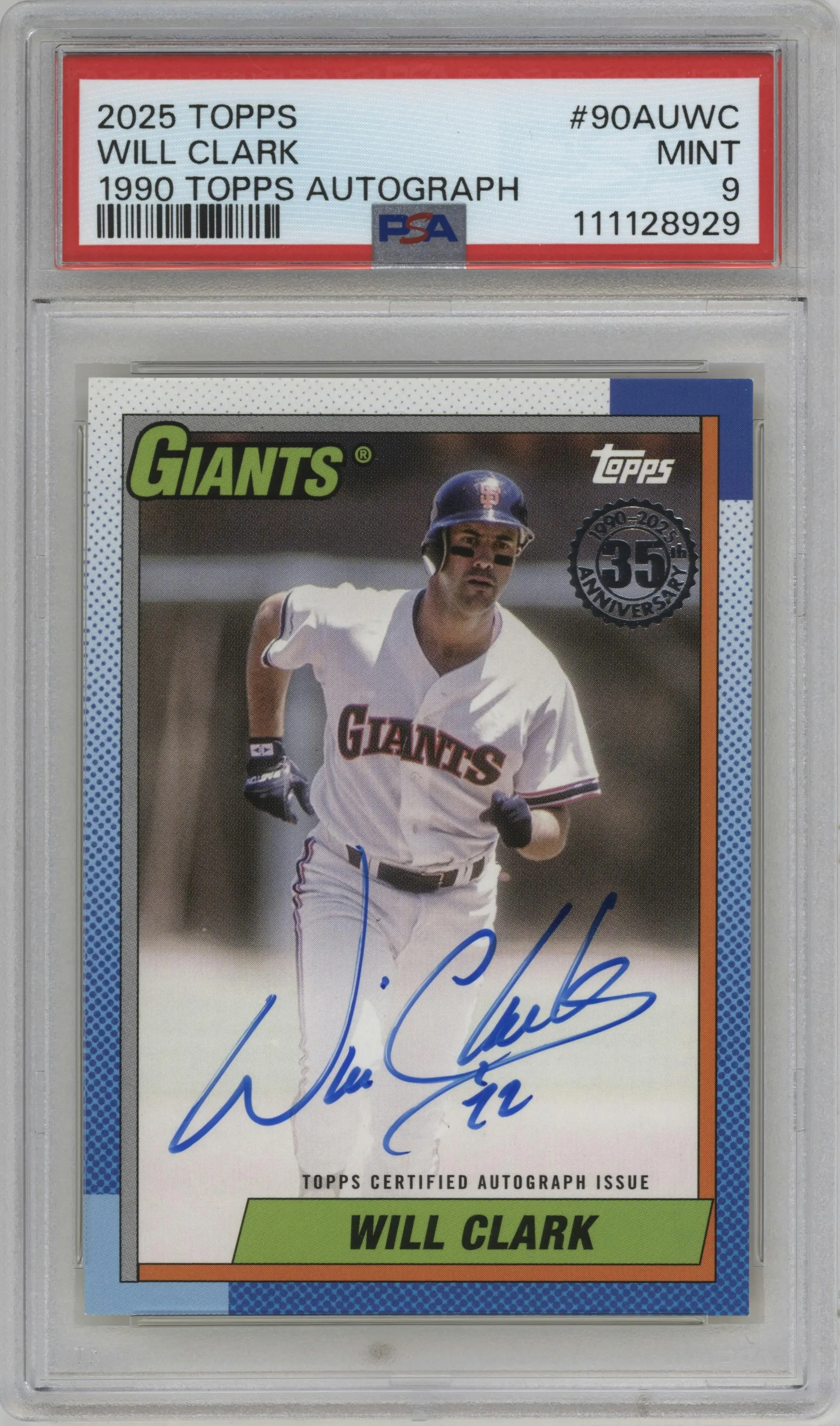 2025 Topps 1990 35th Anniv.Auto Will Clark #90AU-WC PSA 9