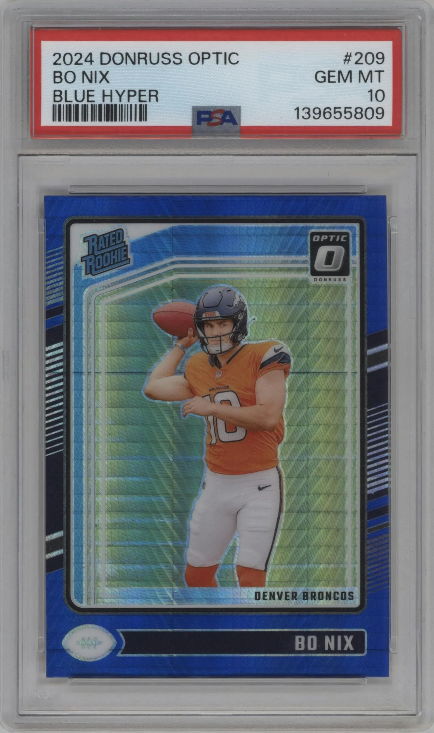 2024 Donruss Optic Rated Rookie Bo Nix Hyper Blue #209 PSA 10