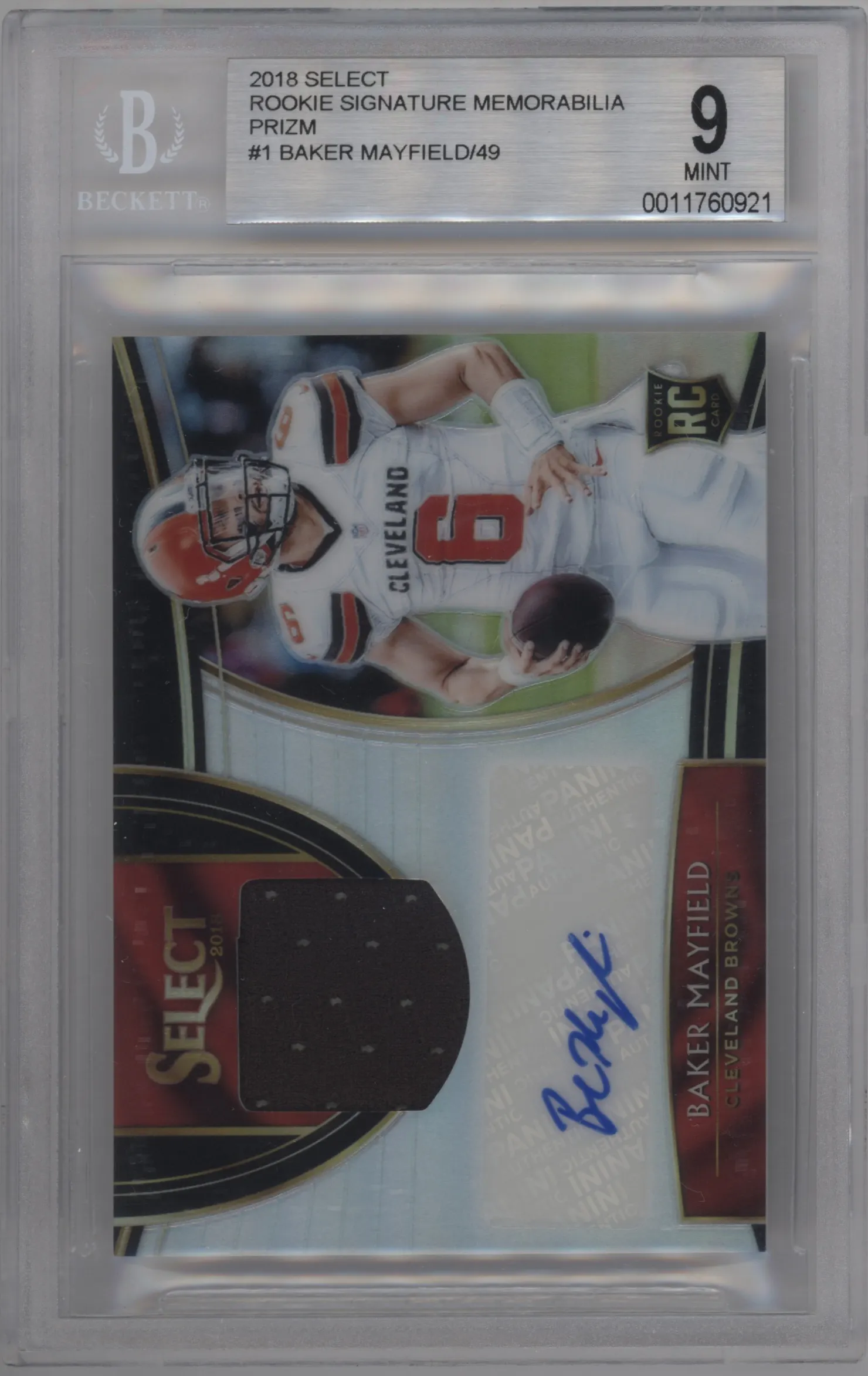 2018 Panini Select Rke.Sig.Mem. Baker Mayfield #RM-BM BGS 9