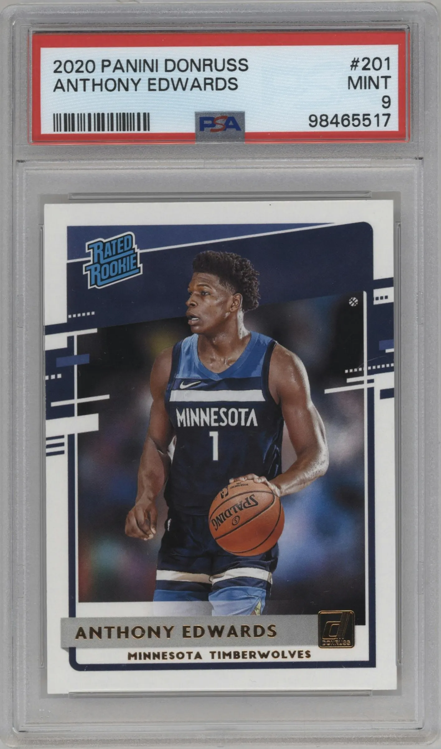 2020 Panini Donruss Rated Rookie Anthony Edwards #201 PSA 9