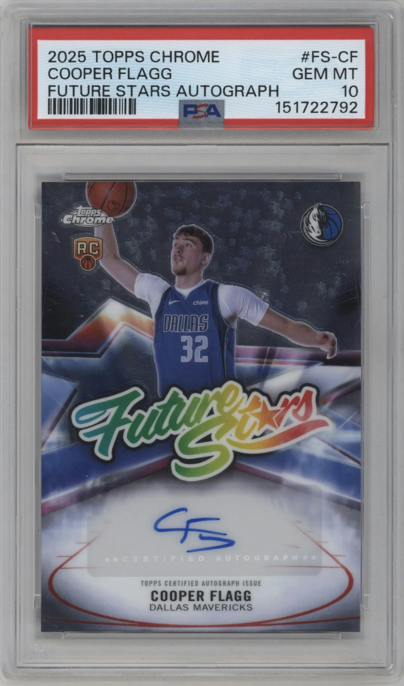 2025 Topps Chrome Future Stars Auto Cooper Flagg #FS-CF PSA 10