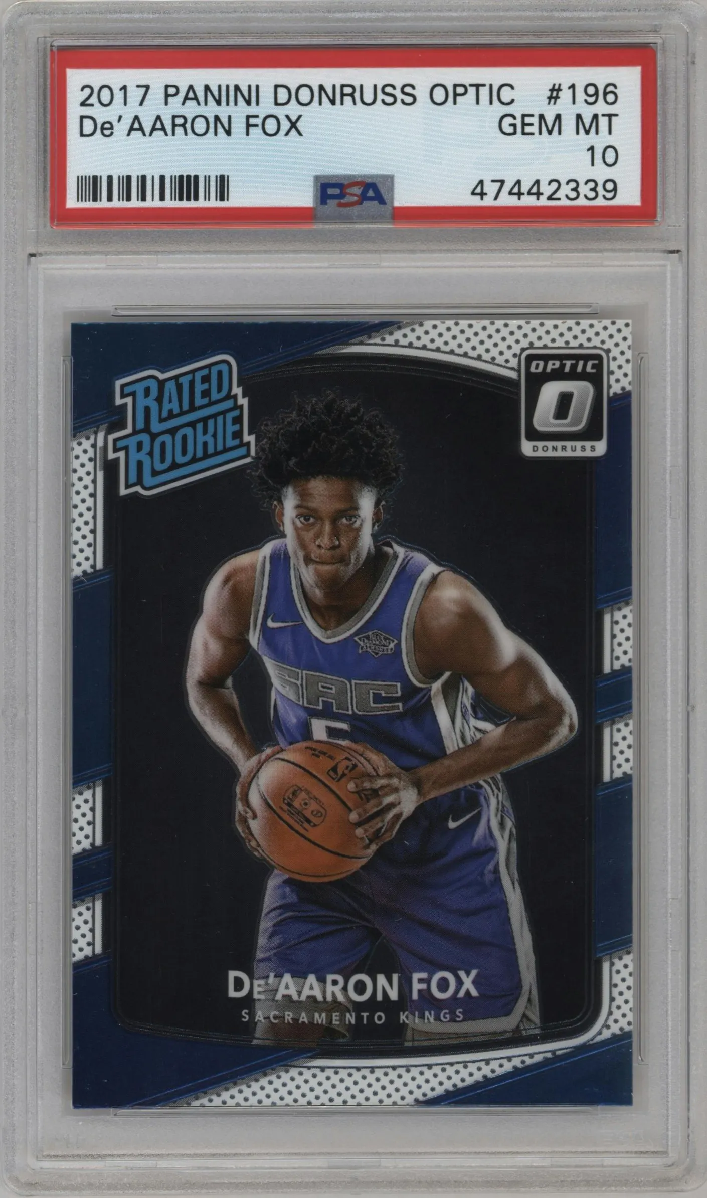 2017 Panini Donruss Optic Rated Rookie De'Aaron Fox #196 PSA 10
