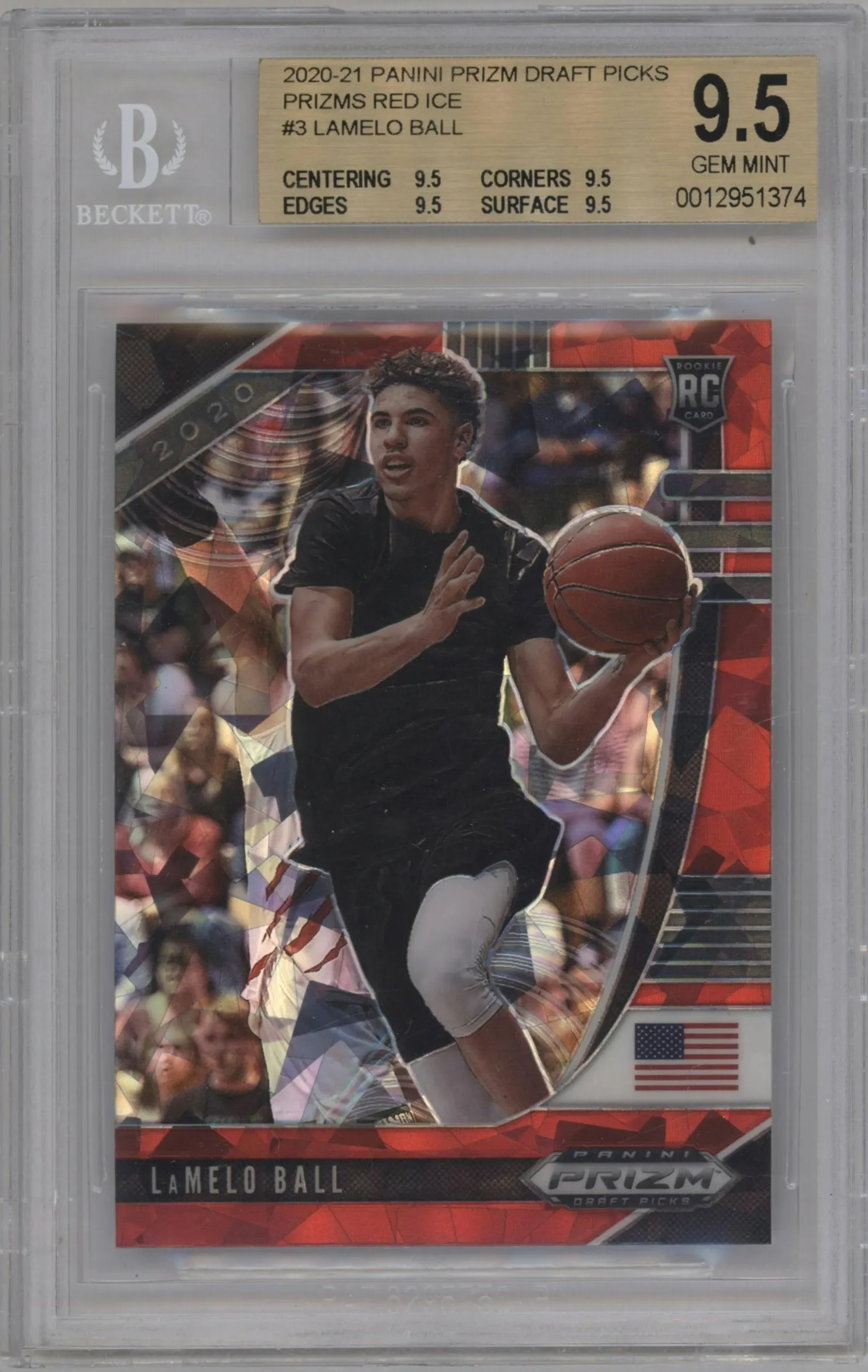 2020 Panini Prizm Draft Picks LaMelo Ball Red Ice #3 BGS 9.5