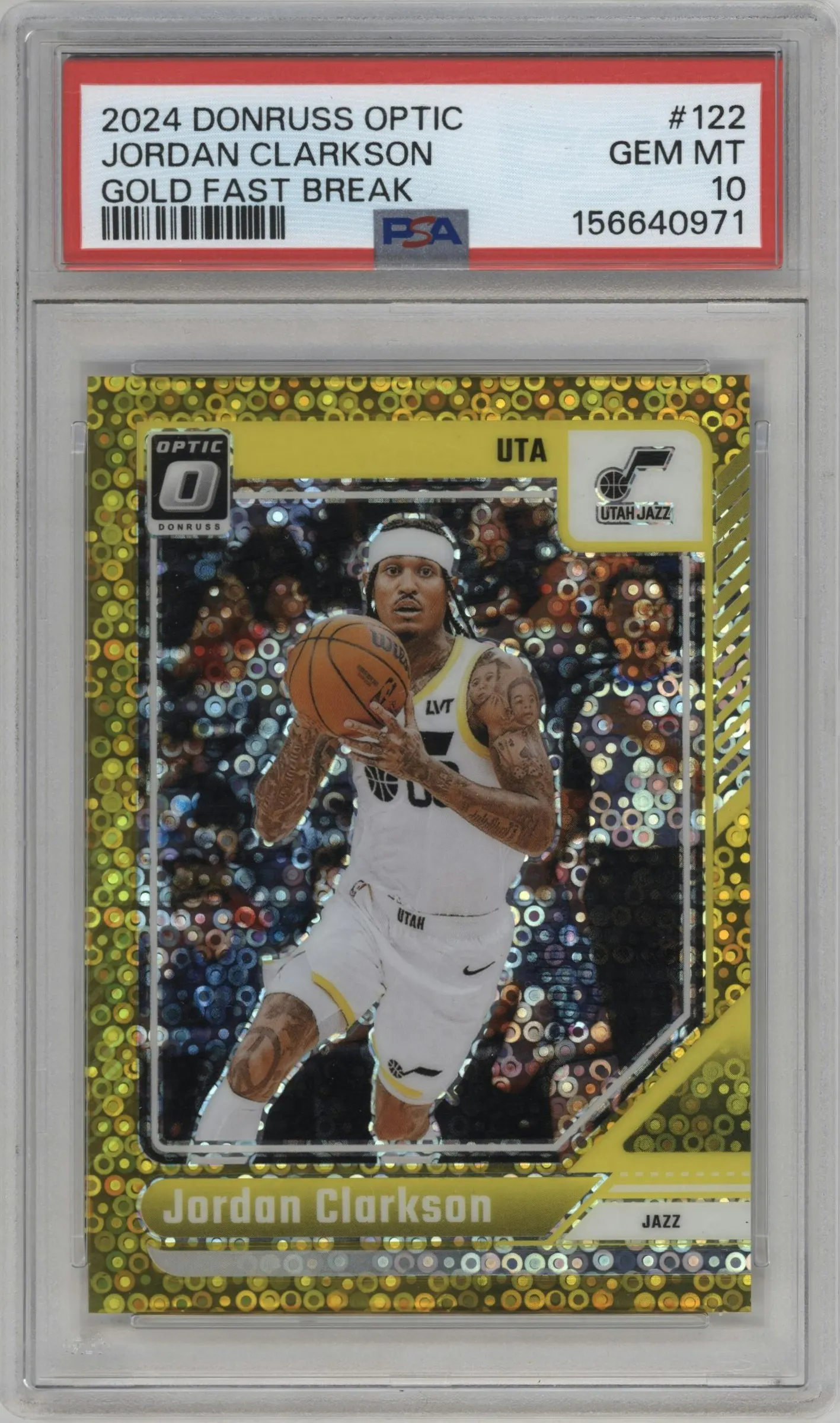 2024 Donruss Optic Jordan Clarkson Gold Fast Break PSA 10