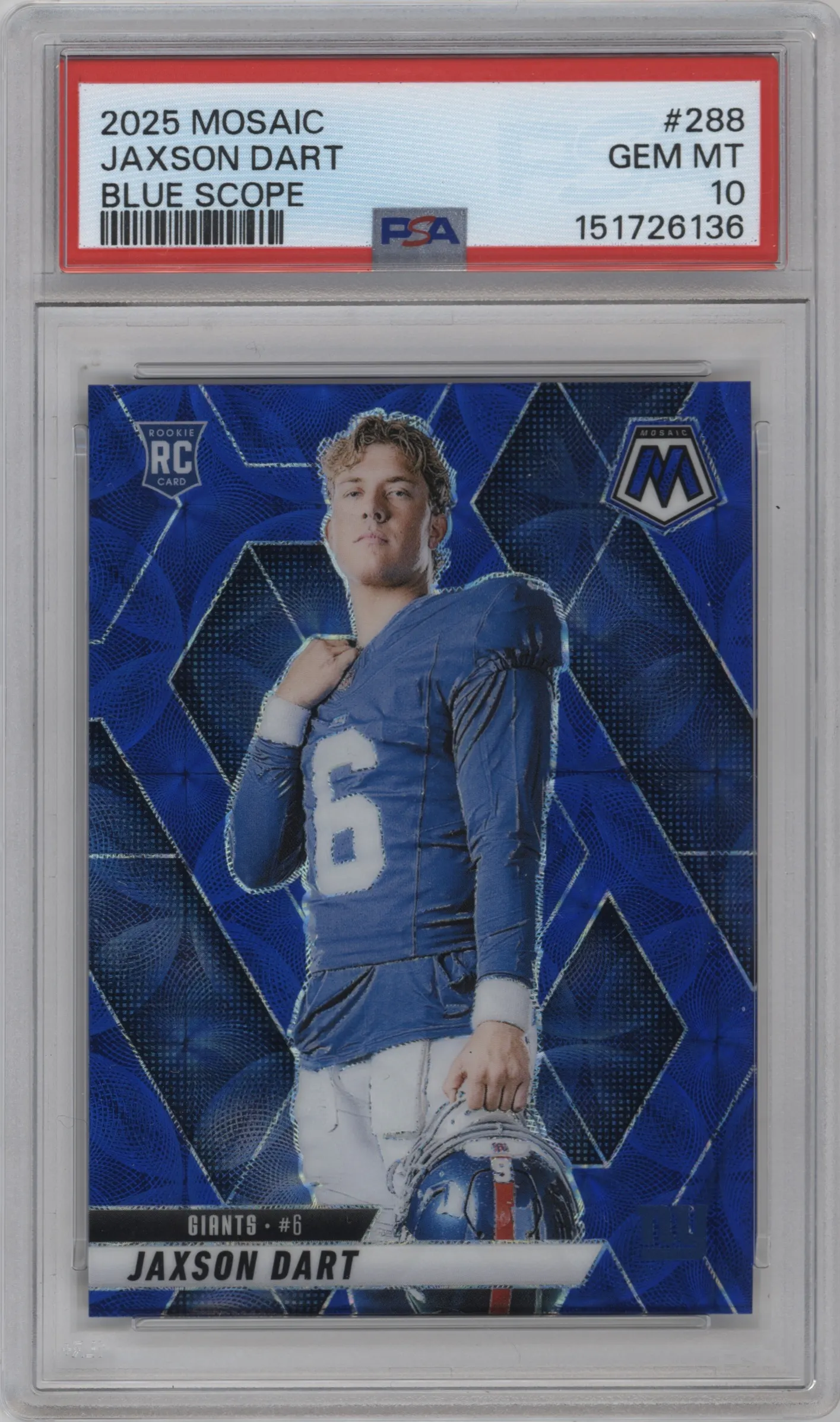 2025 Panini Mosaic Rke.Variation Jaxson Dart Blue Scope #288 PSA 10