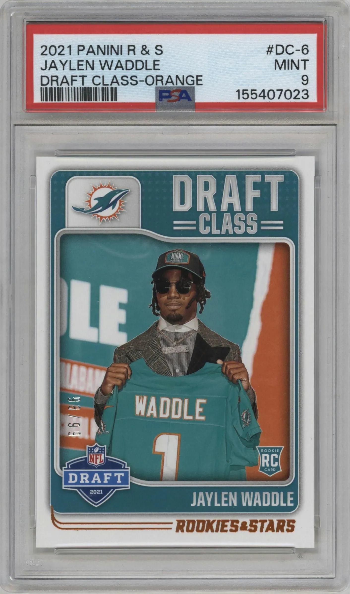 2021 Panini Rookies & Stars Draft Class Jaylen Waddle Orange #DC-6 PSA 9