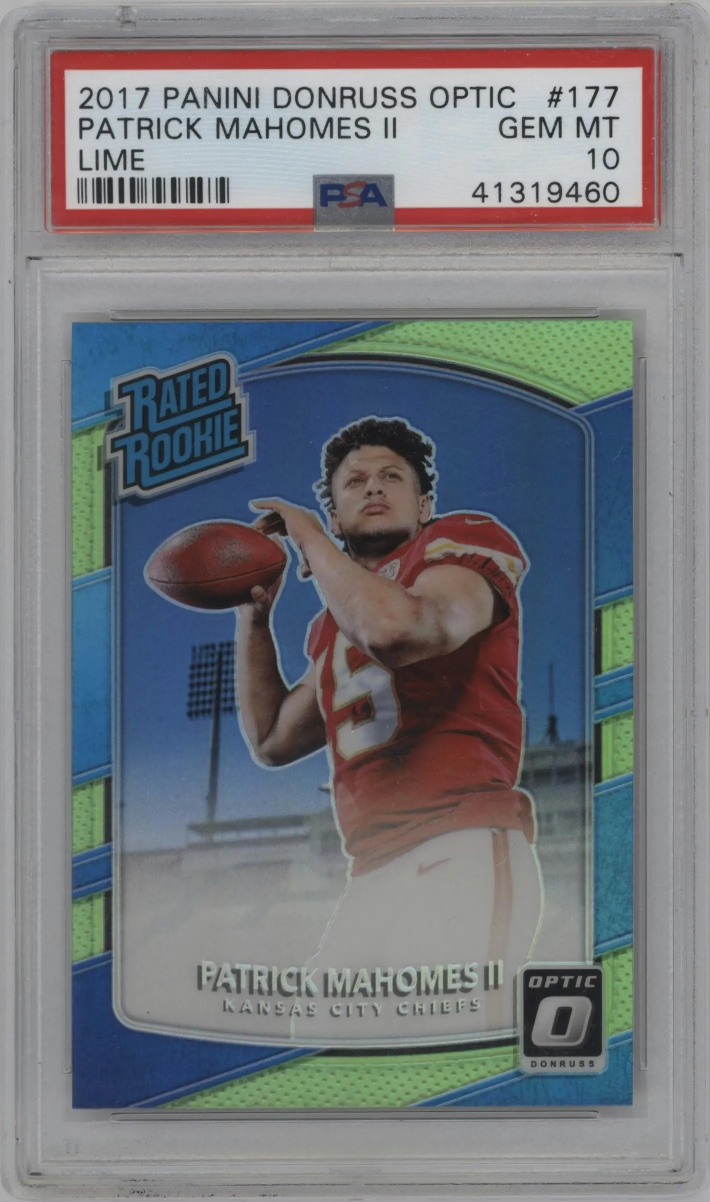 2017 Panini Donruss Optic Rated Rookie Patrick Mahomes II Lime #177 PSA 10