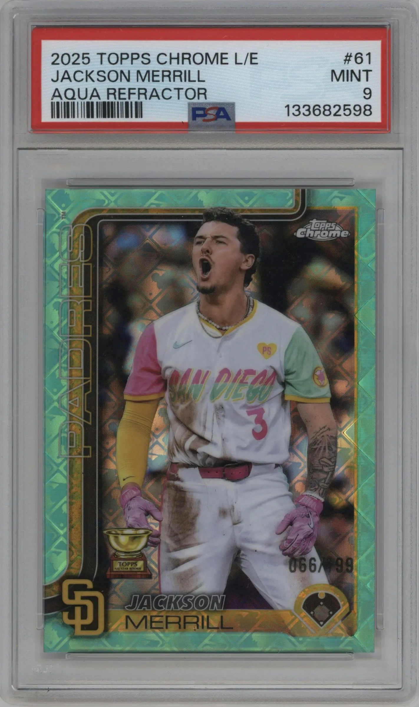 2025 Topps Chrome Logofractor Edition Jackson Merrill Aqua Refractors #61 PSA 9