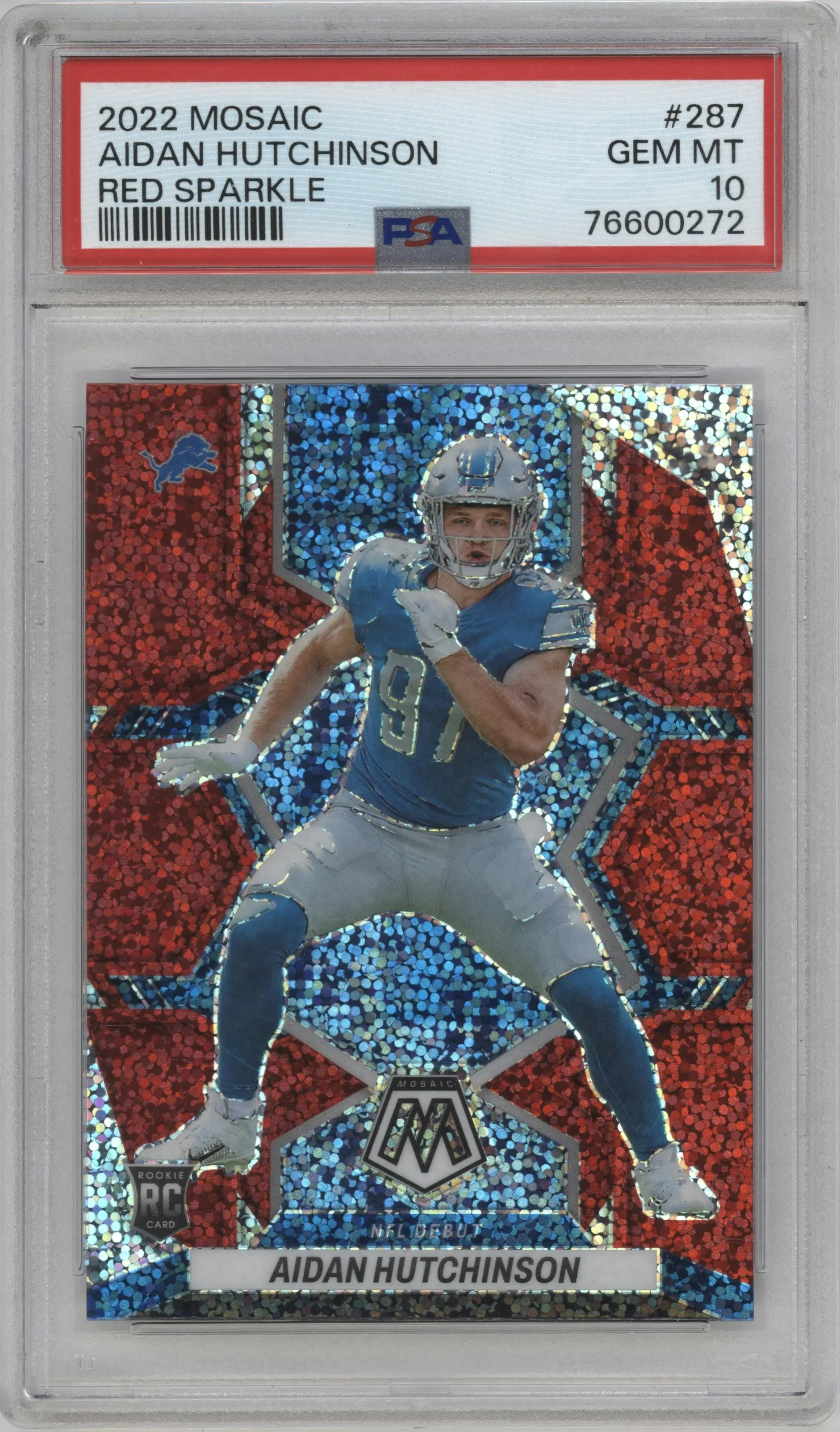 2022 Panini Mosaic Aidan Hutchinson Red Sparkle #287 PSA 10