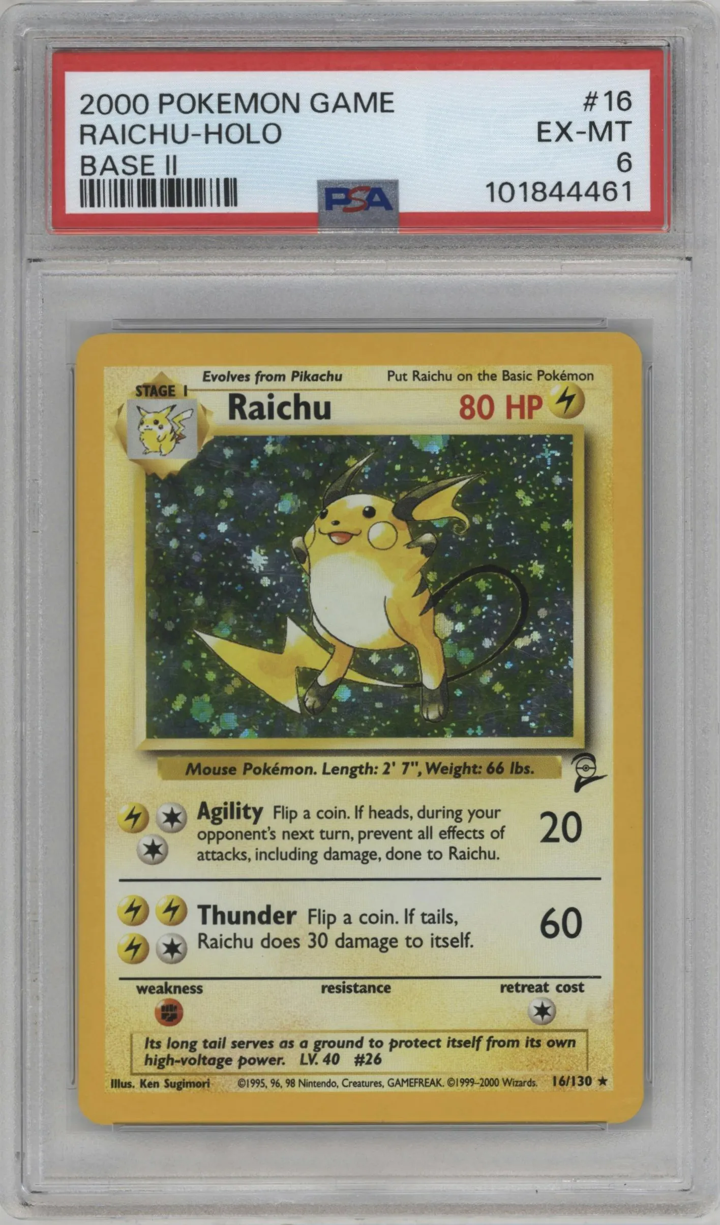 2000 Pokemon Base Set 2 Raichu #16 PSA 6