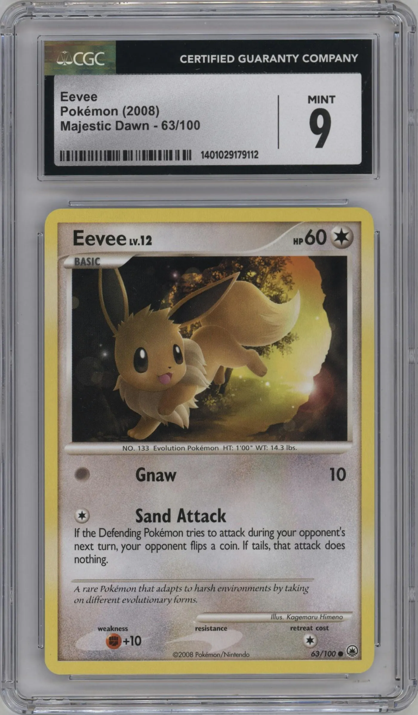 2008 Pokemon D&P Majestic Dawn Eevee #63 CGC 9