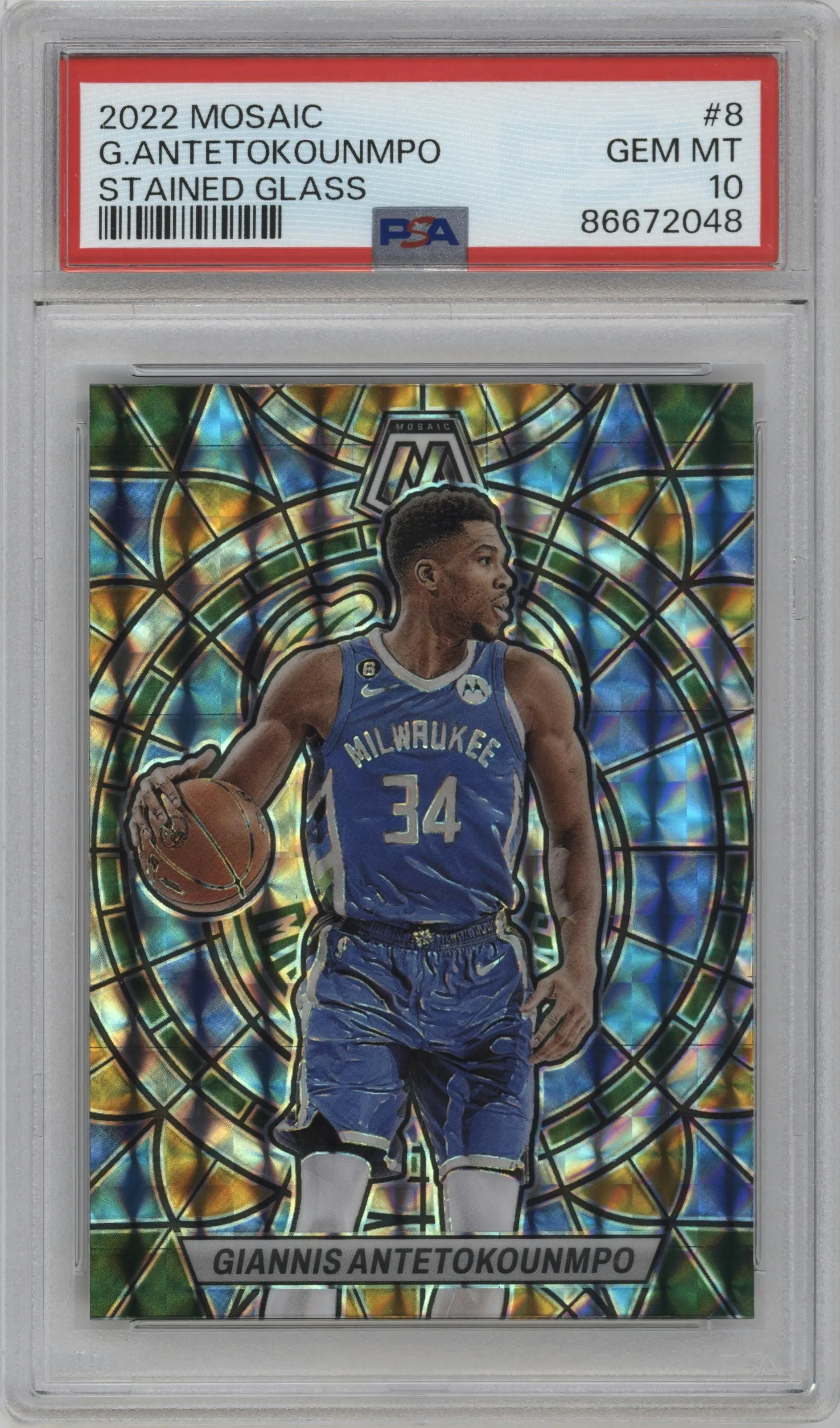 2022 Panini Mosaic Stained Glass Giannis Antetokounmpo #8 PSA 10