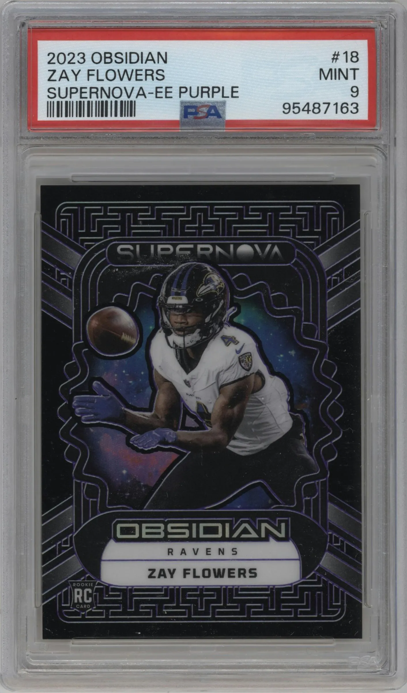2023 Panini Obsidian Supernova Zay Flowers Electric Etch Purple #18 PSA 9