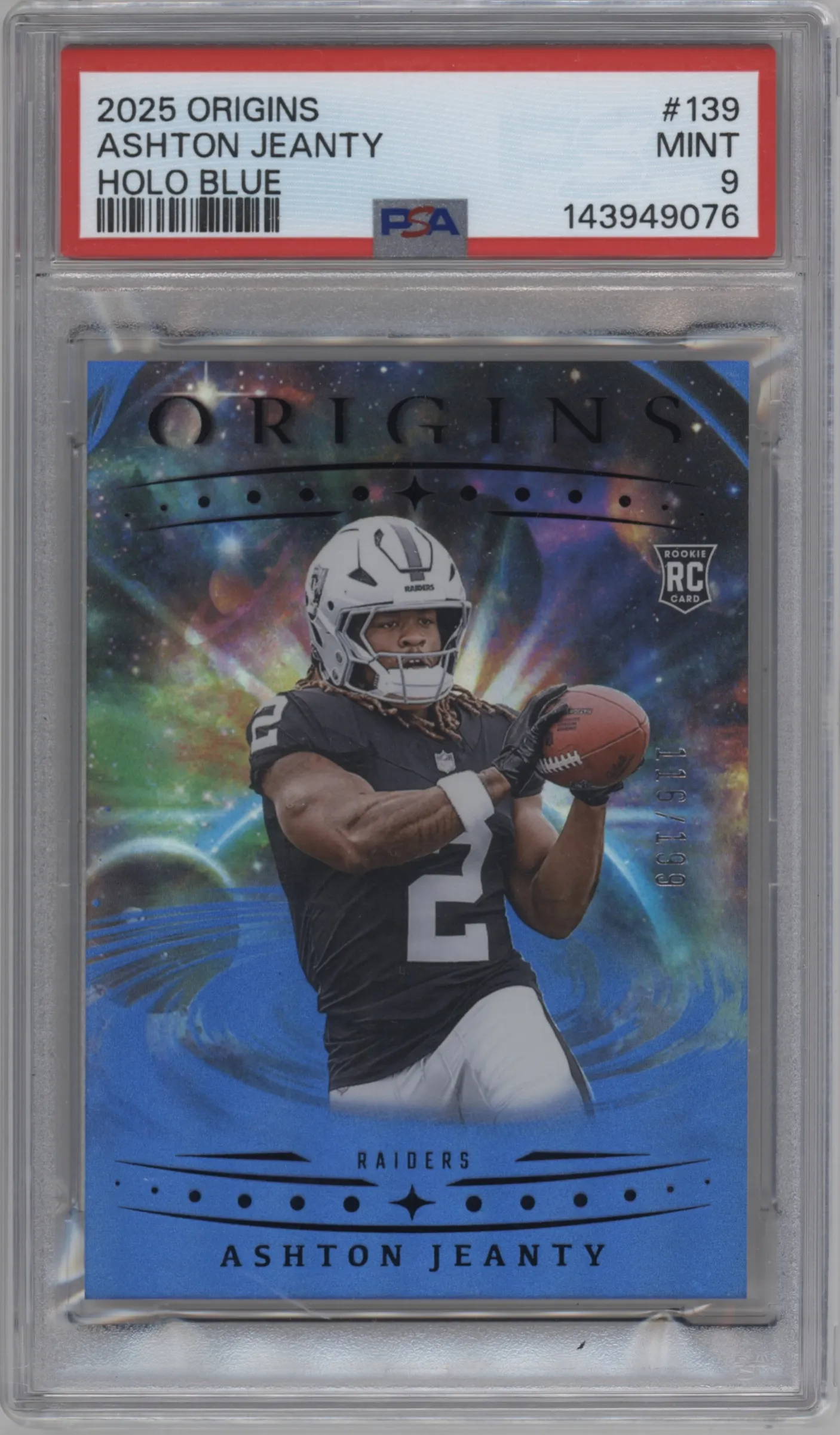 2025 Panini Origins Ashton Jeanty Blue Holo #139 PSA 9