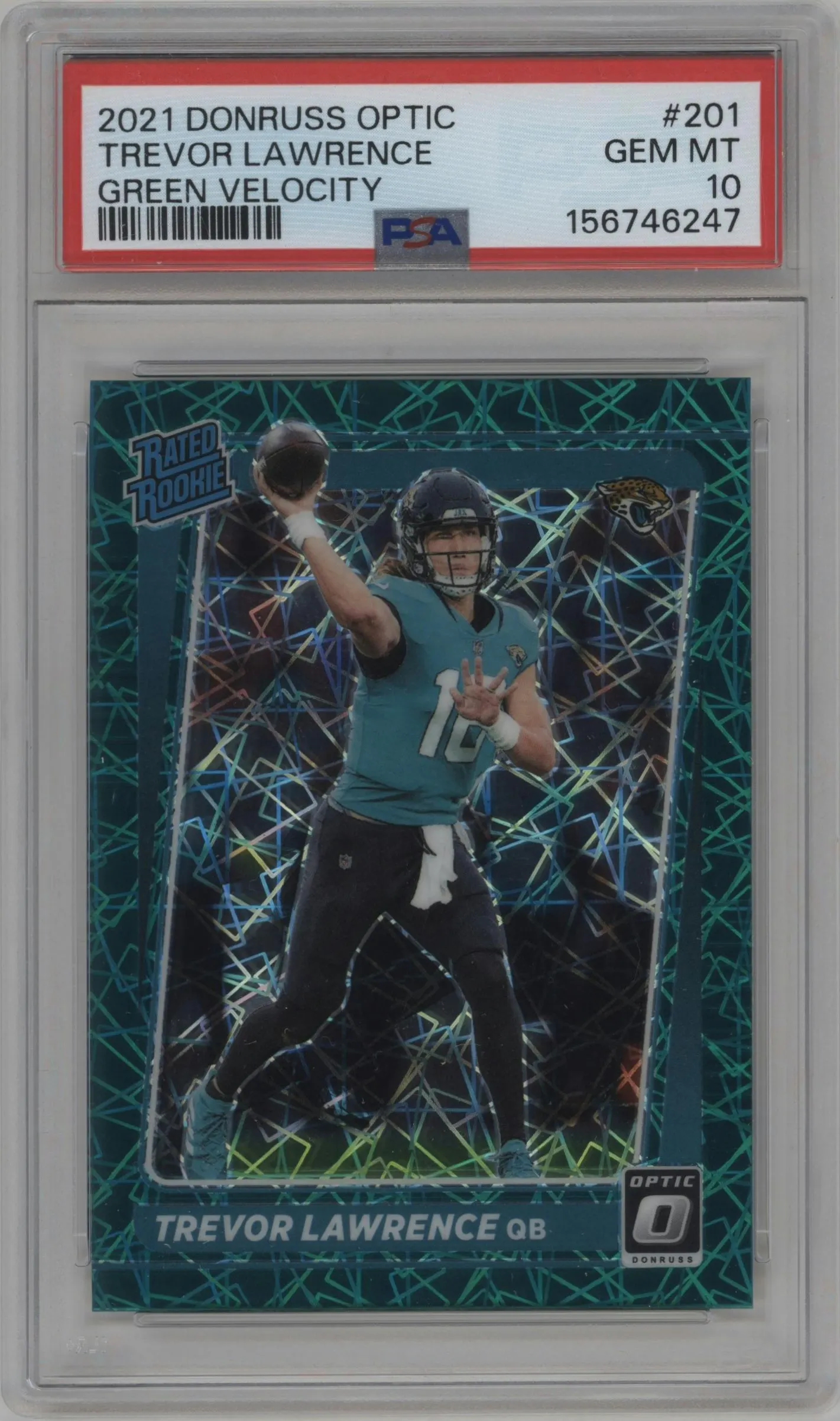 2021 Panini Donruss Optic Rated Rookie Trevor Lawrence Green Velocity #201 PSA 10