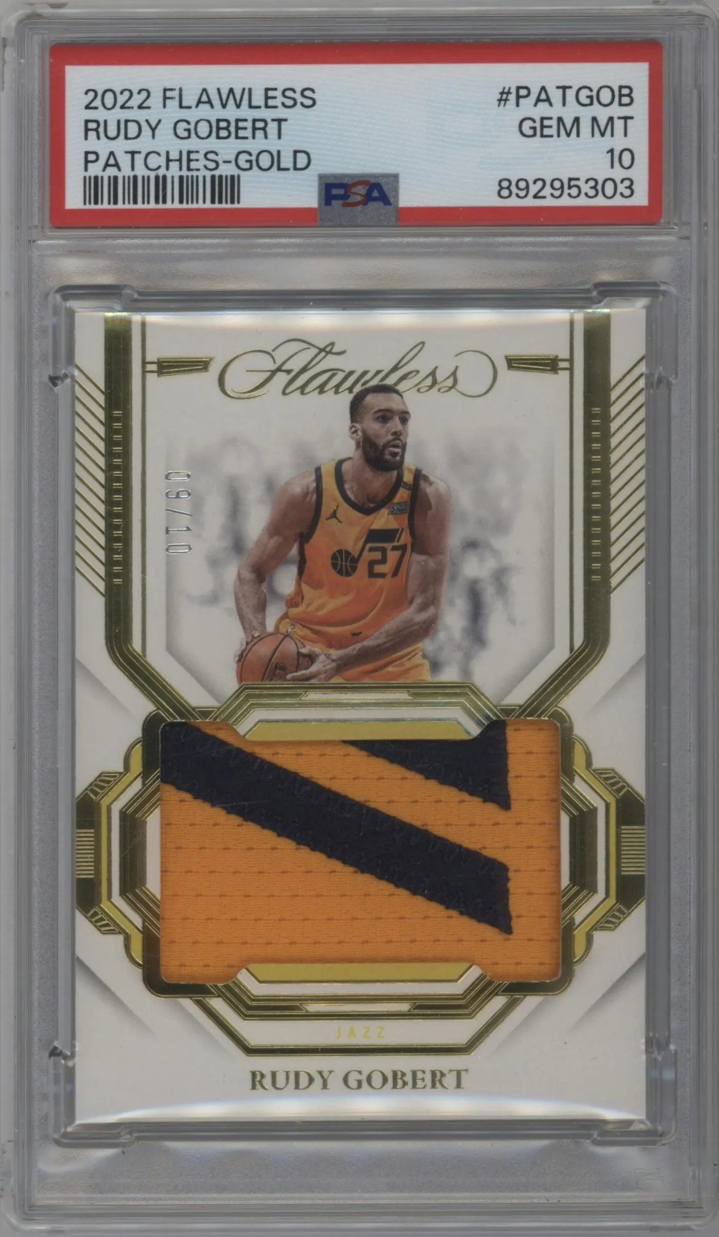 2022 Panini Flawless Patches Rudy Gobert Gold #PAT-GOB PSA 10