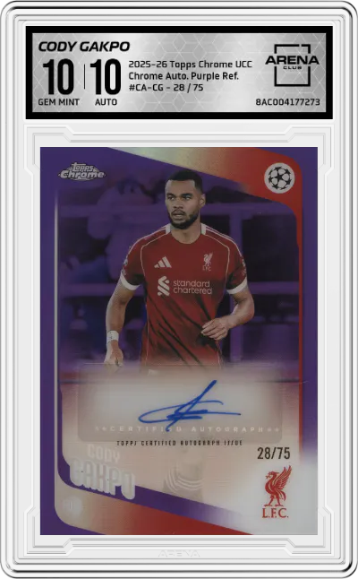 2025 Topps Chrome UEFA Club Competitions Chrome Auto. Cody Gakpo Purple Refractor #CA-CG ARENA CLUB 10