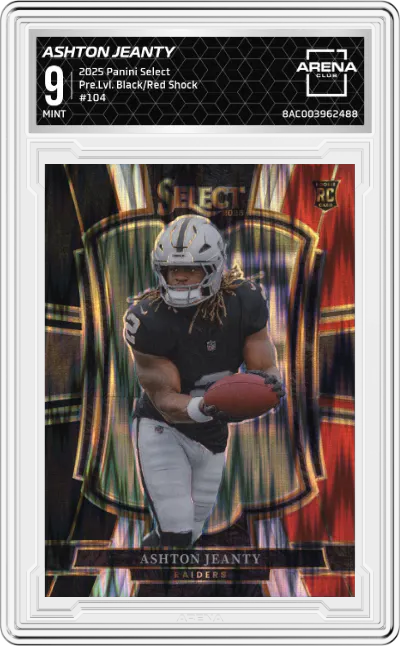 2025 Panini Select Pre.Lvl. Ashton Jeanty Black and Red Prizm Shock #104 ARENA CLUB 9
