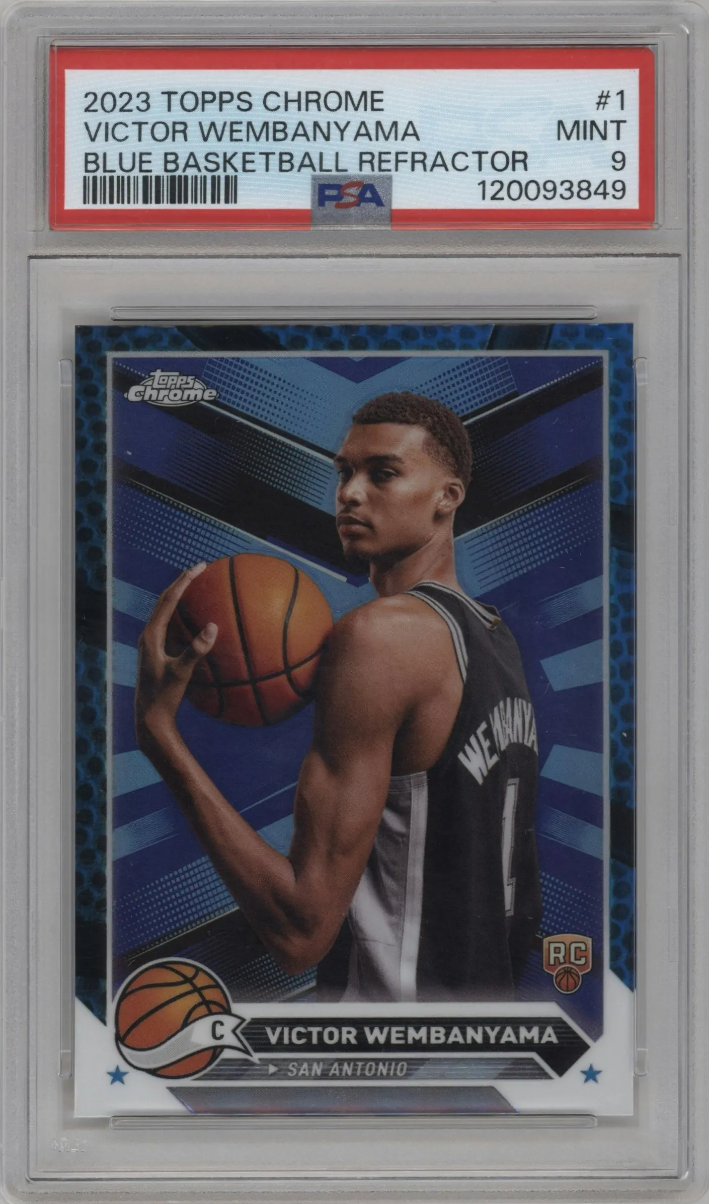 2023 Topps Chrome Victor Wembanyama Blue Basketball Refractor #1 PSA 9