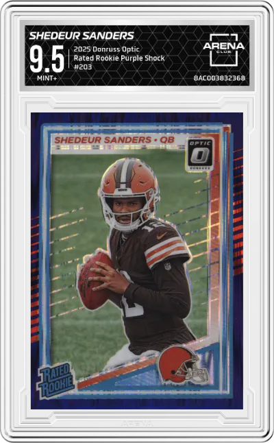 2025 Donruss Optic Rated Rookie Shedeur Sanders Purple Shock #203 ARENA CLUB 9.5