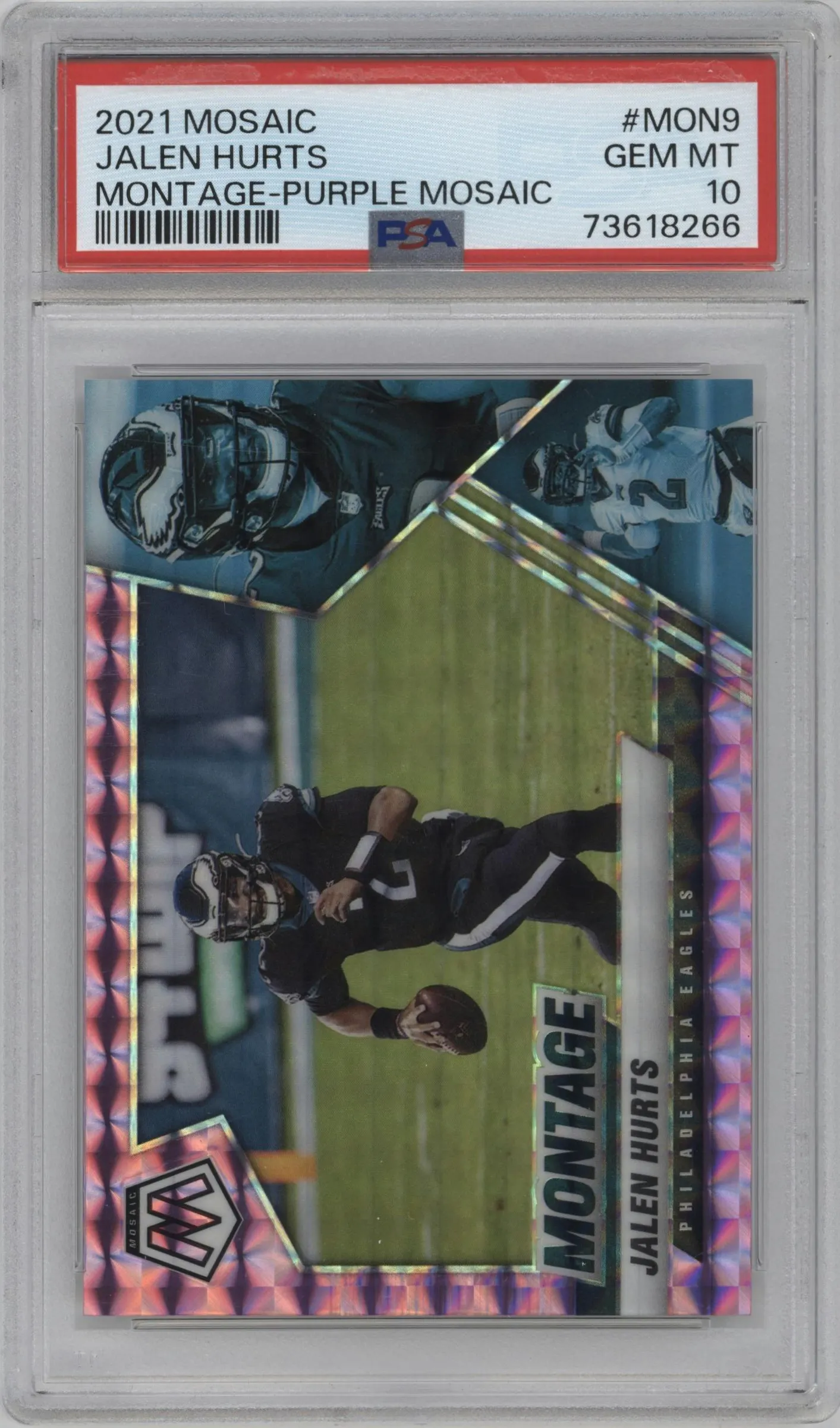 2021 Panini Mosaic Montage Jalen Hurts Purple Mosaic #MON-9 PSA 10