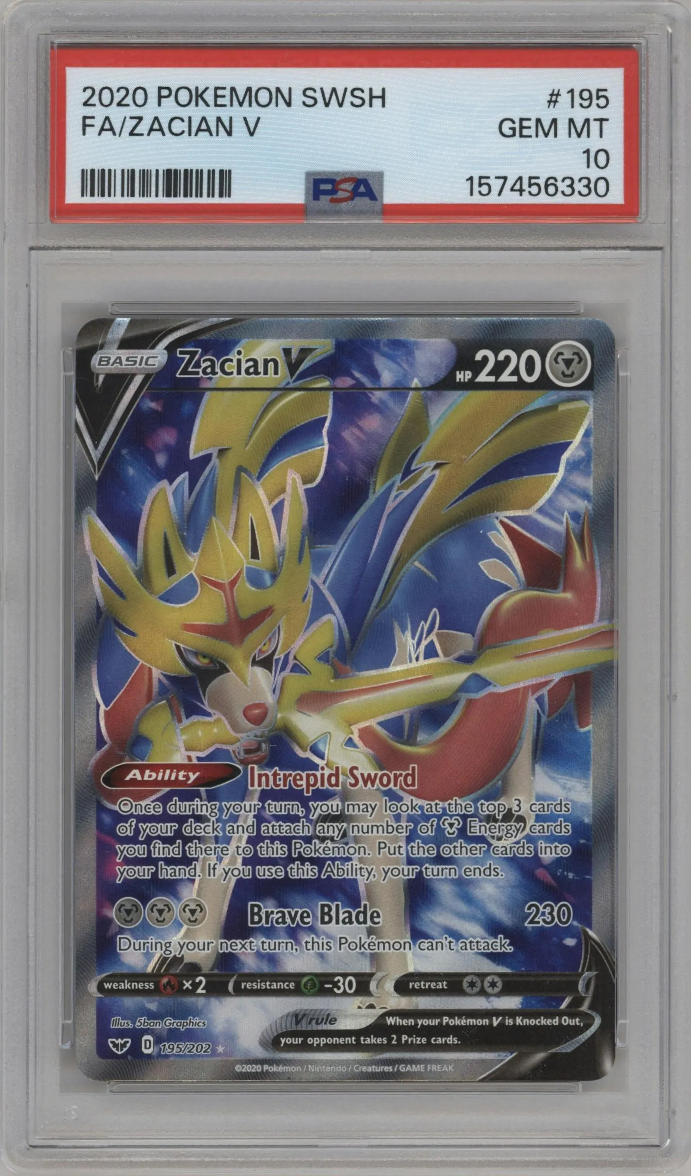 2020 Pokemon SWSH Zacian V #195 PSA 10