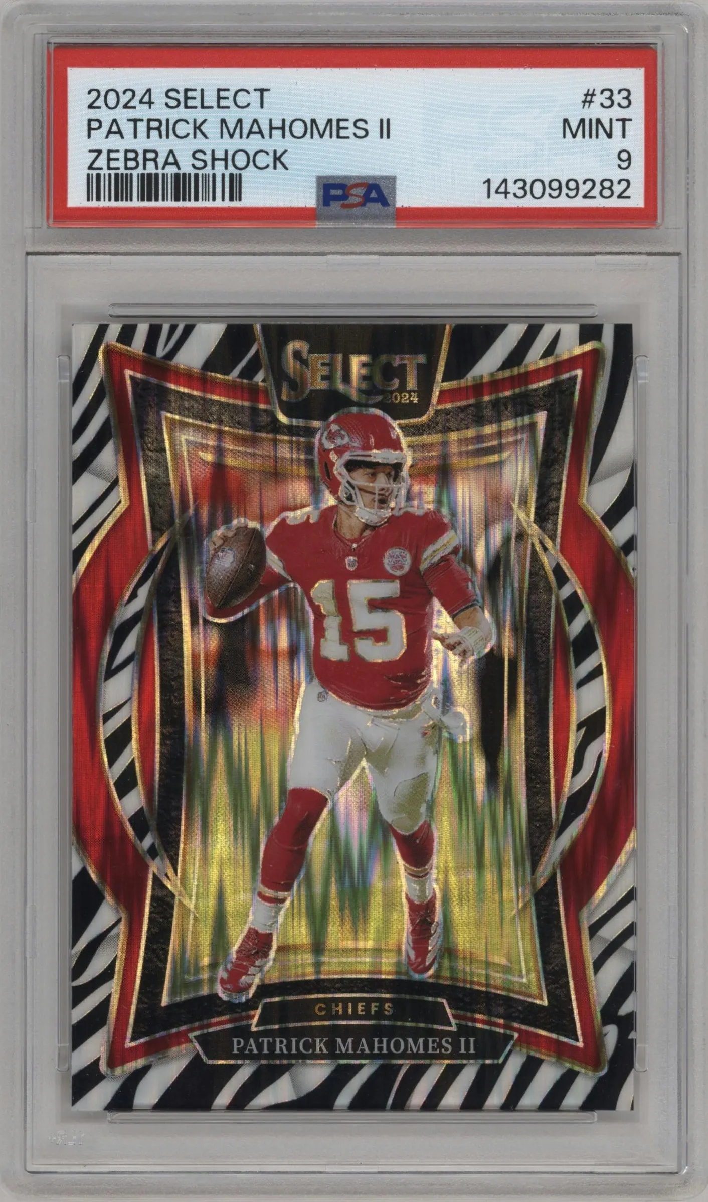 2024 Panini Select Patrick Mahomes II Zebra Shock #33 PSA 9