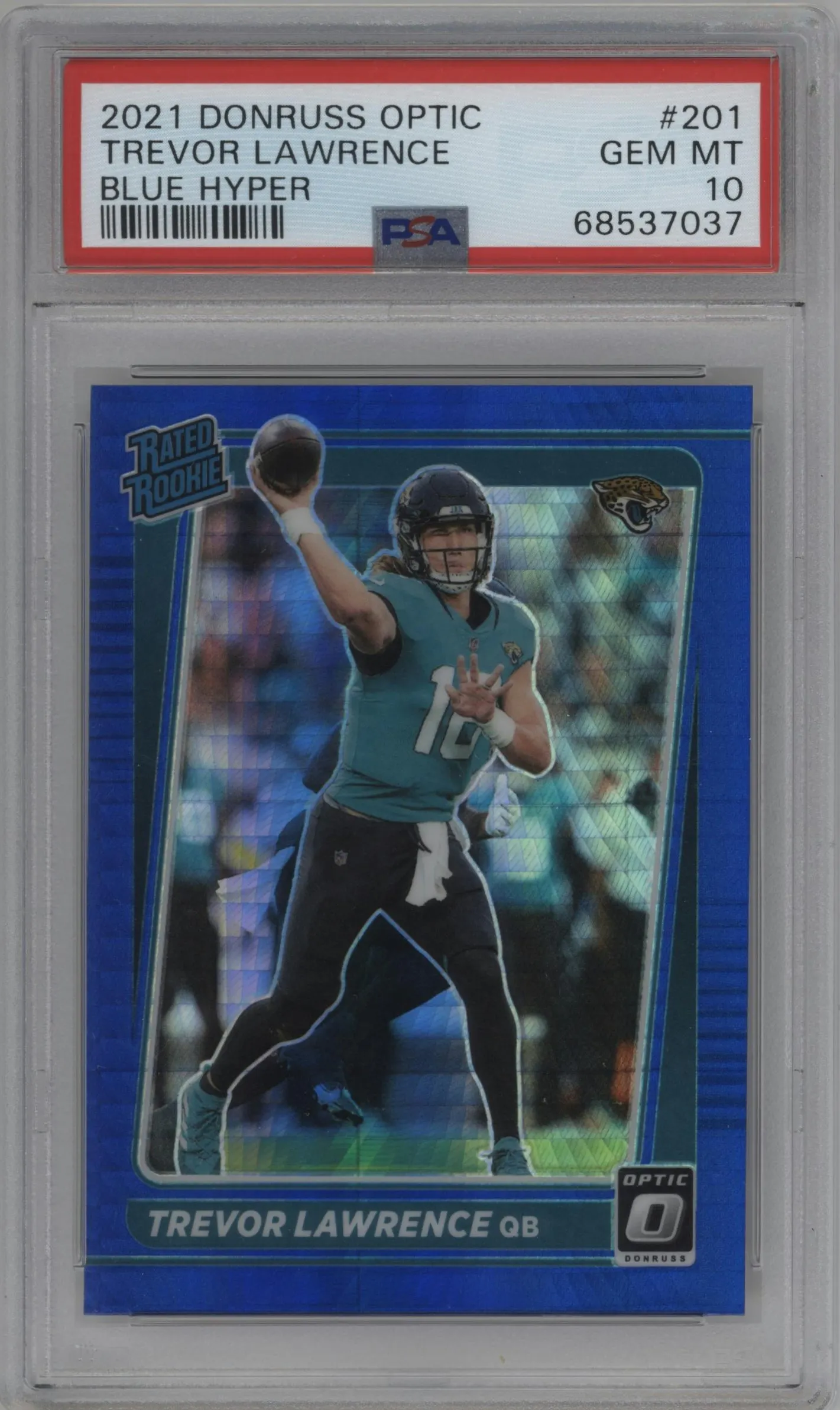 2021 Panini Donruss Optic Rated Rookie Trevor Lawrence Hyper Blue #201  PSA 10