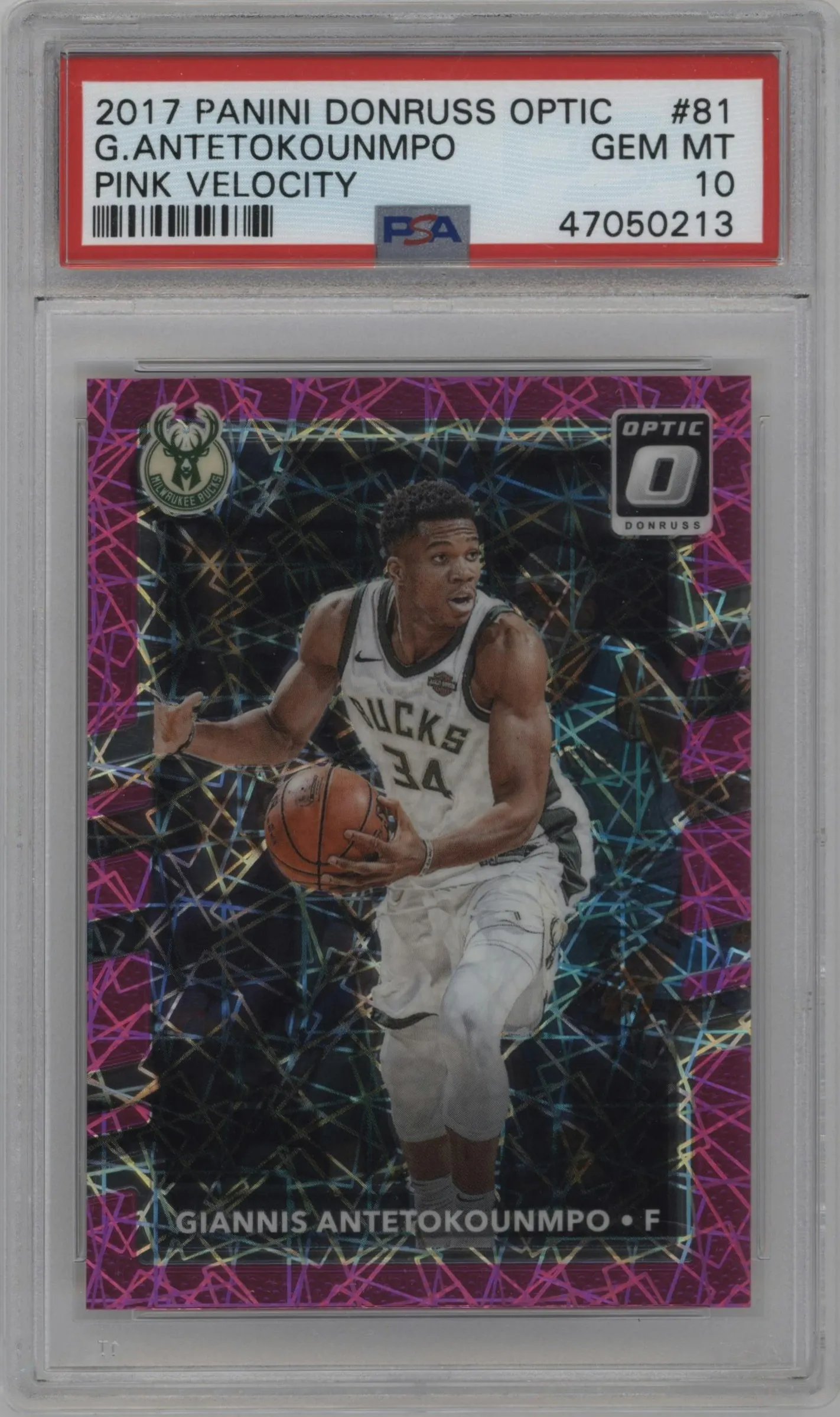 2017 Panini Donruss Optic Giannis Antetokounmpo Pink Velocity PSA 10