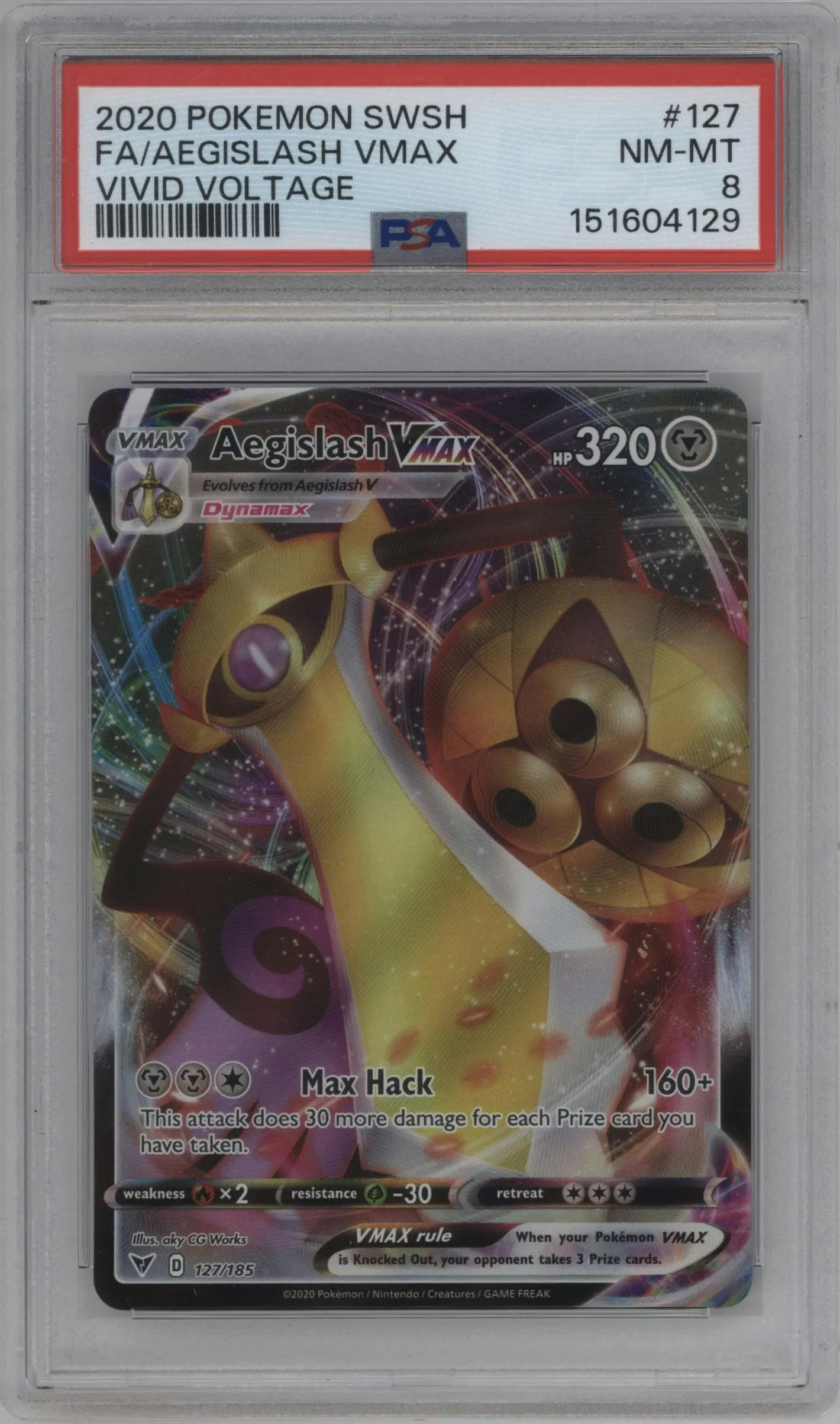 2020 Pokemon SWSH Vivid Voltage Aegislash VMAX #127 PSA 8