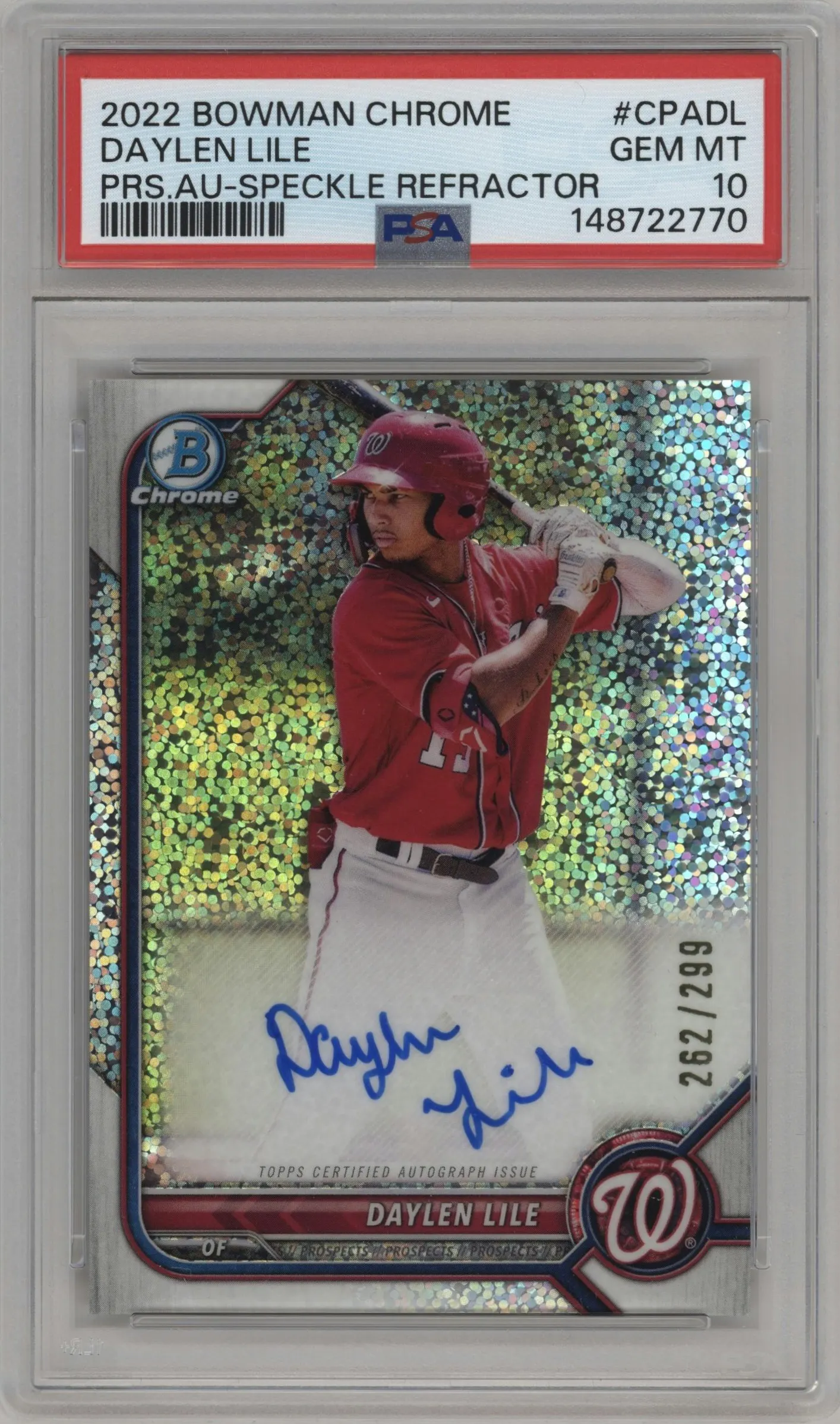 2022 Bowman Chrome Pros.Auto Daylen Lile Speckle Refractor #CPA-DL PSA 10