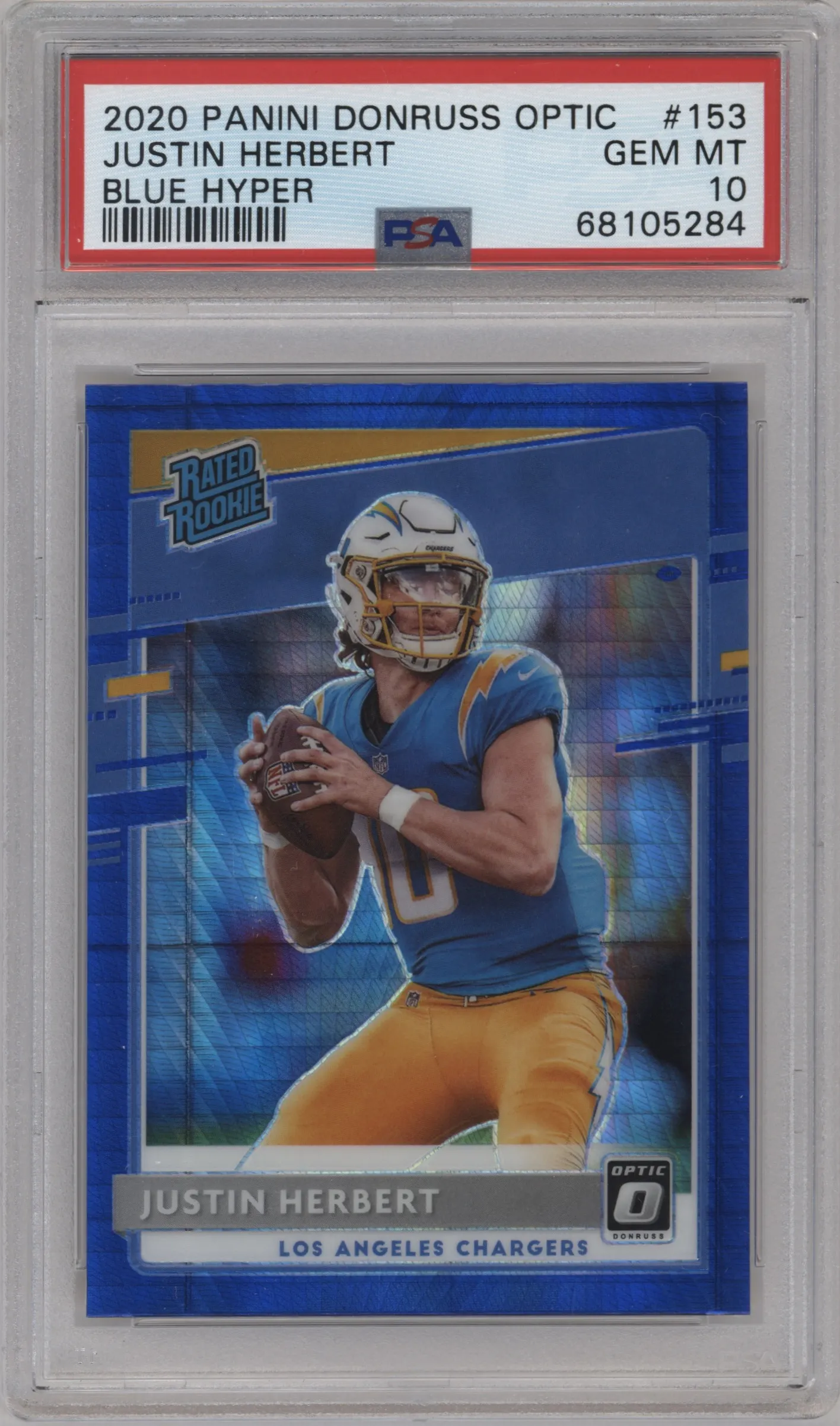 2020 Panini Donruss Optic Rated Rookie Justin Herbert Hyper Blue PSA 10