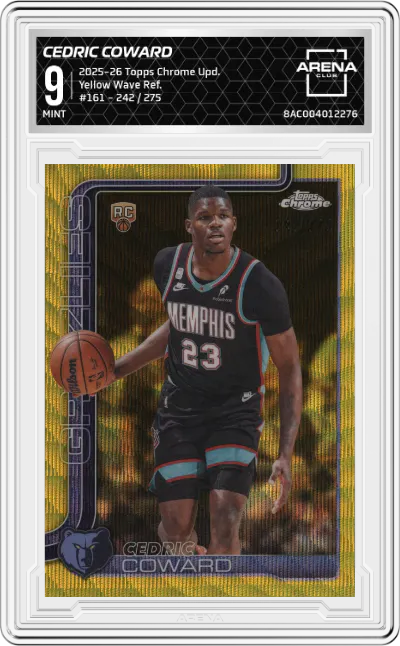 2025 Topps Chrome Update Cedric Coward Yellow Wave Refractor #161 ARENA CLUB 9