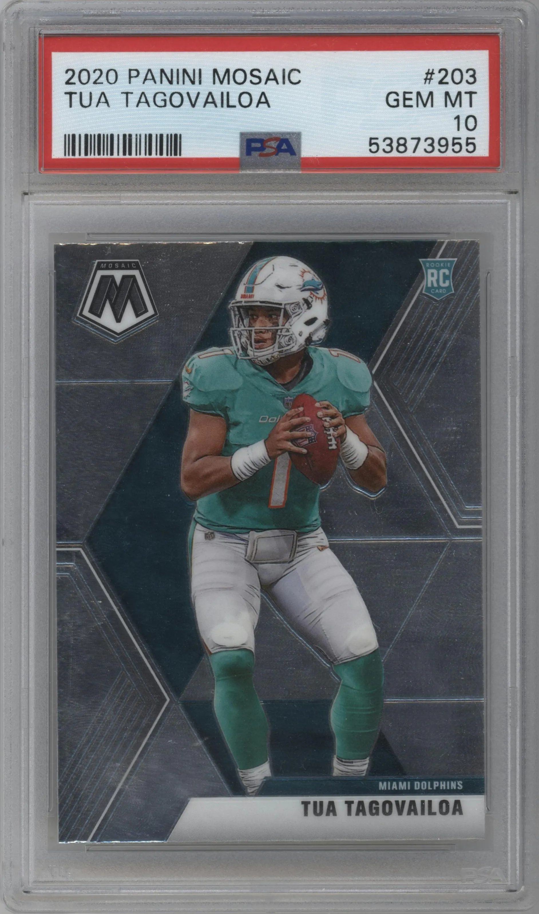 2020 Panini Mosaic Tua Tagovailoa #203 PSA 10