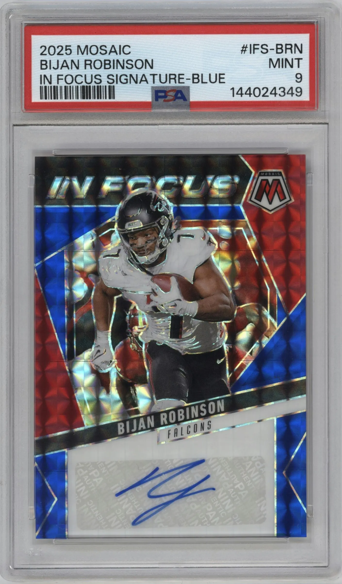 2025 Panini Mosaic In Focus Sig. Bijan Robinson Blue #IFS-BRN PSA 9